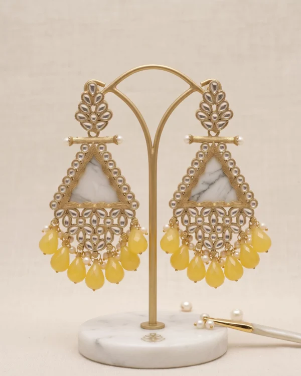 Yellow Beaded Traditional Kundan Earrings