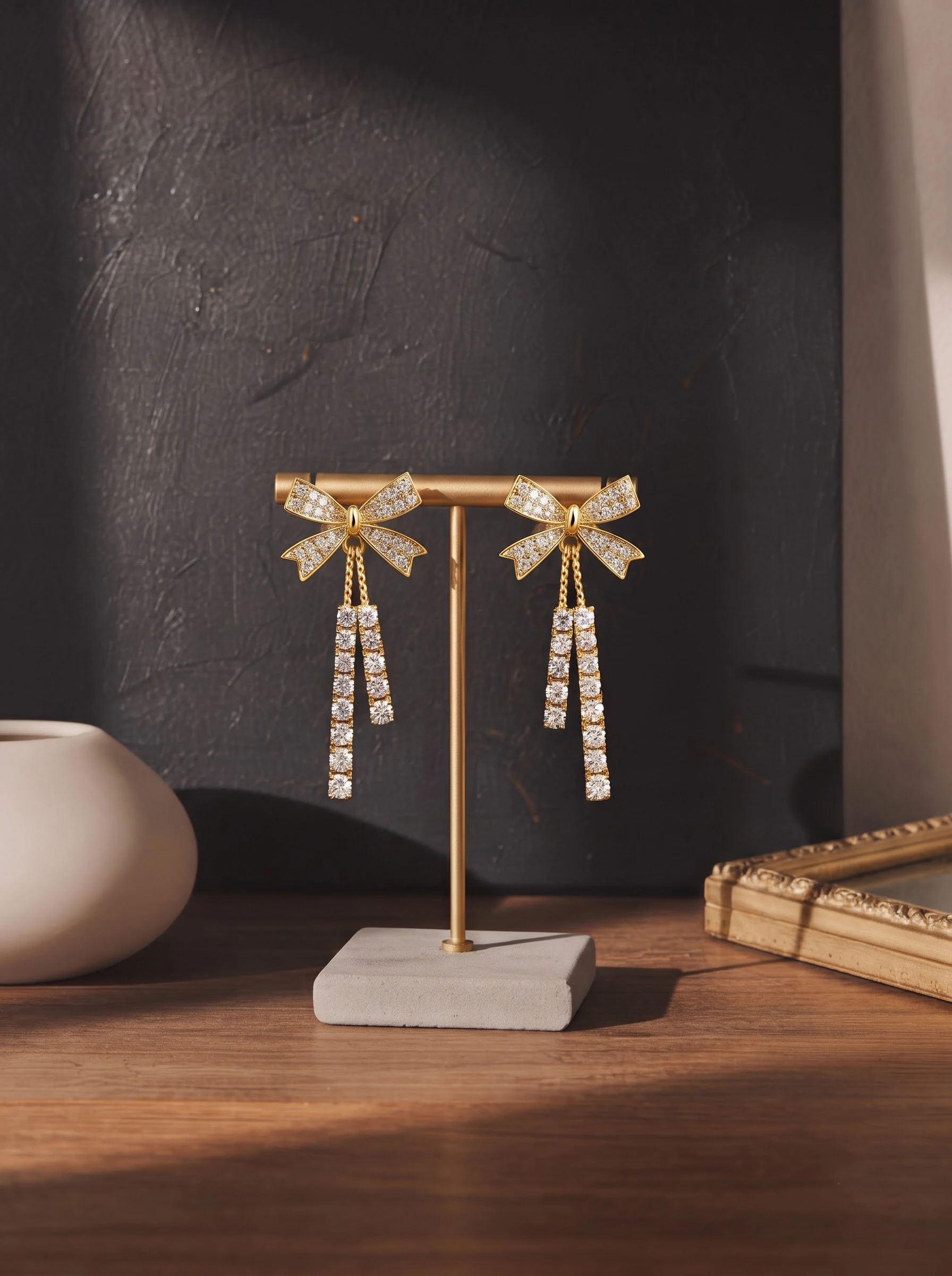 Crystal Bow Drop Earrings - Image 3