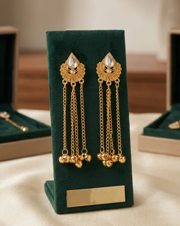 White Stone Ghungroo Chain Earrings