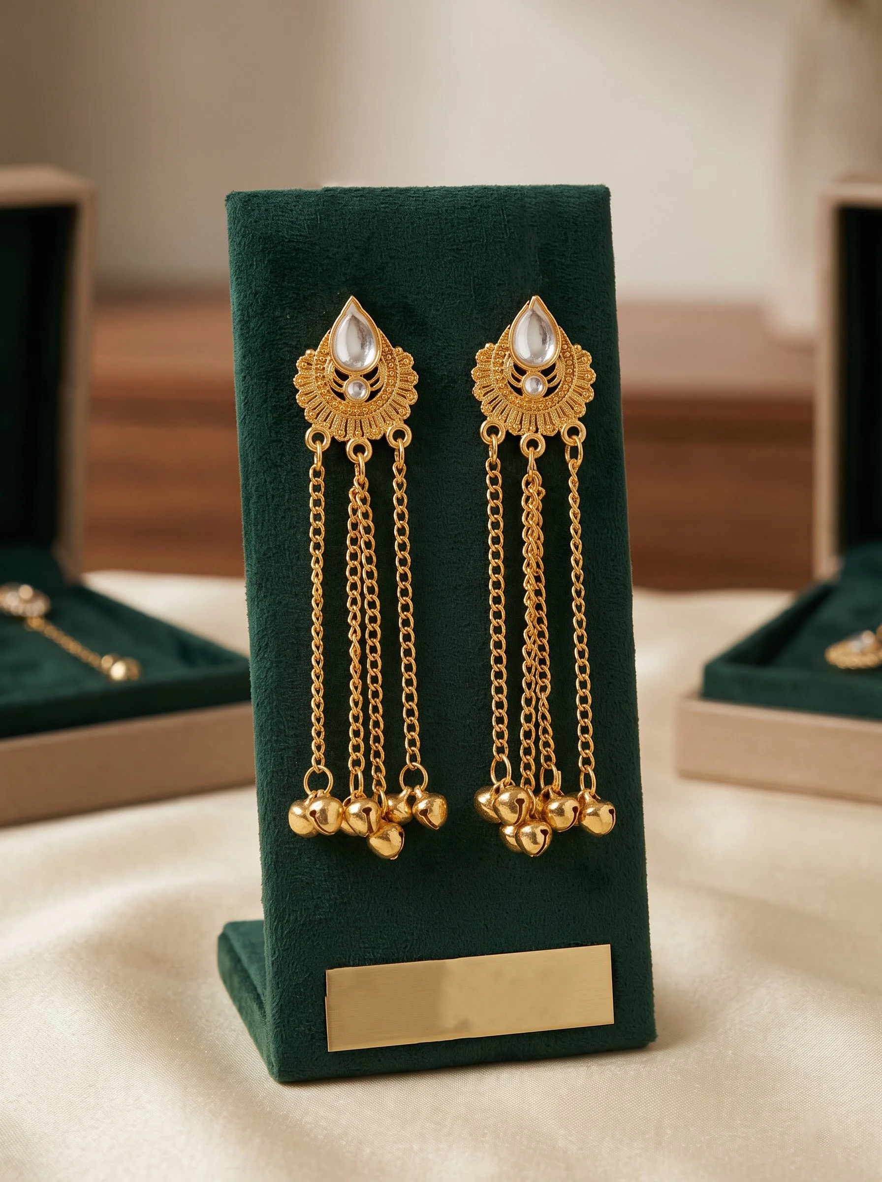 White Stone Ghungroo Chain Earrings