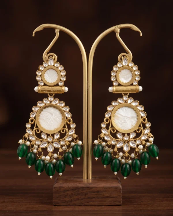 Green Beaded Kundan Drop Earrings