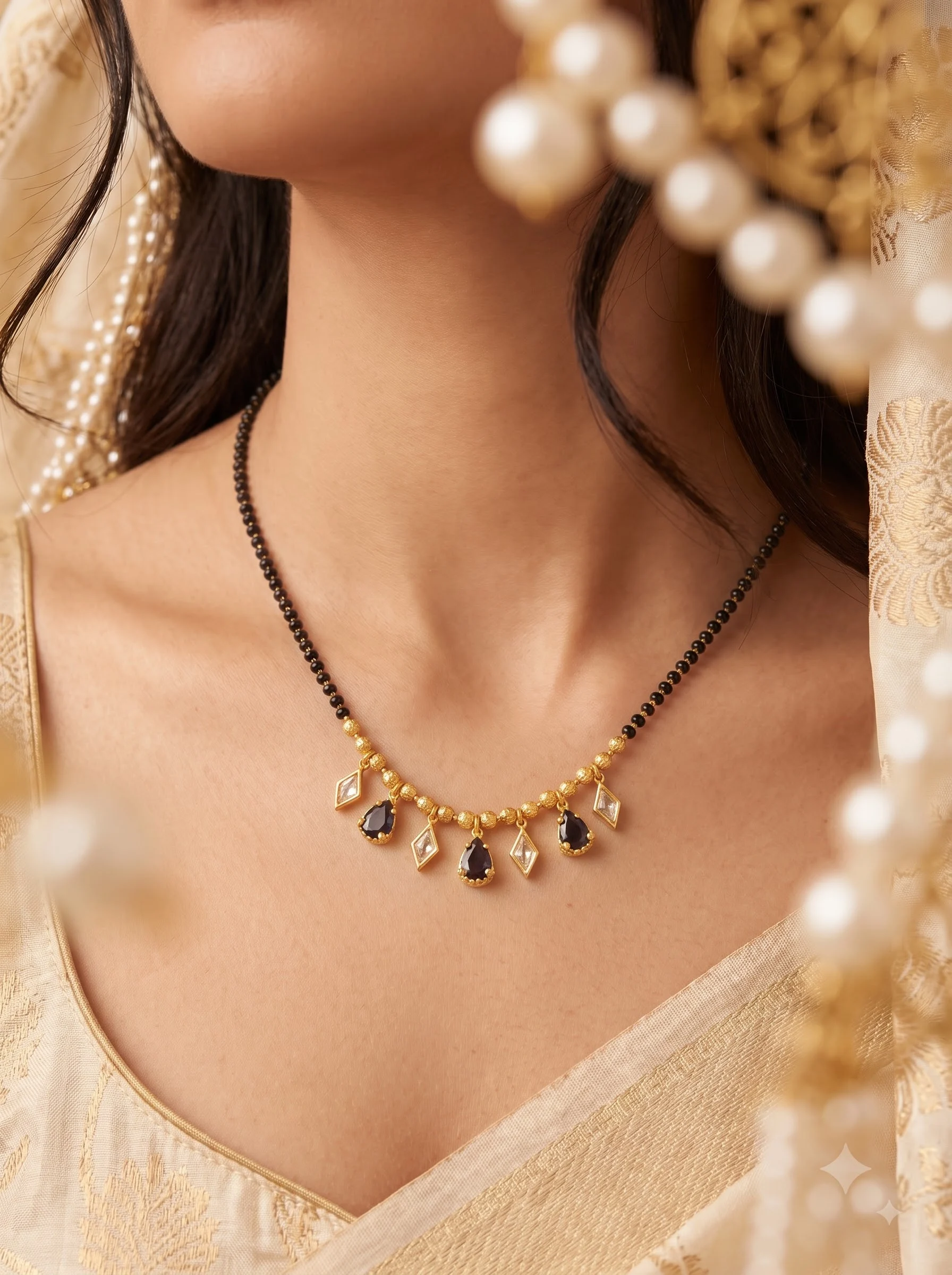Elysian Blue Gemstone & Gold Mangalsutra - Image 8