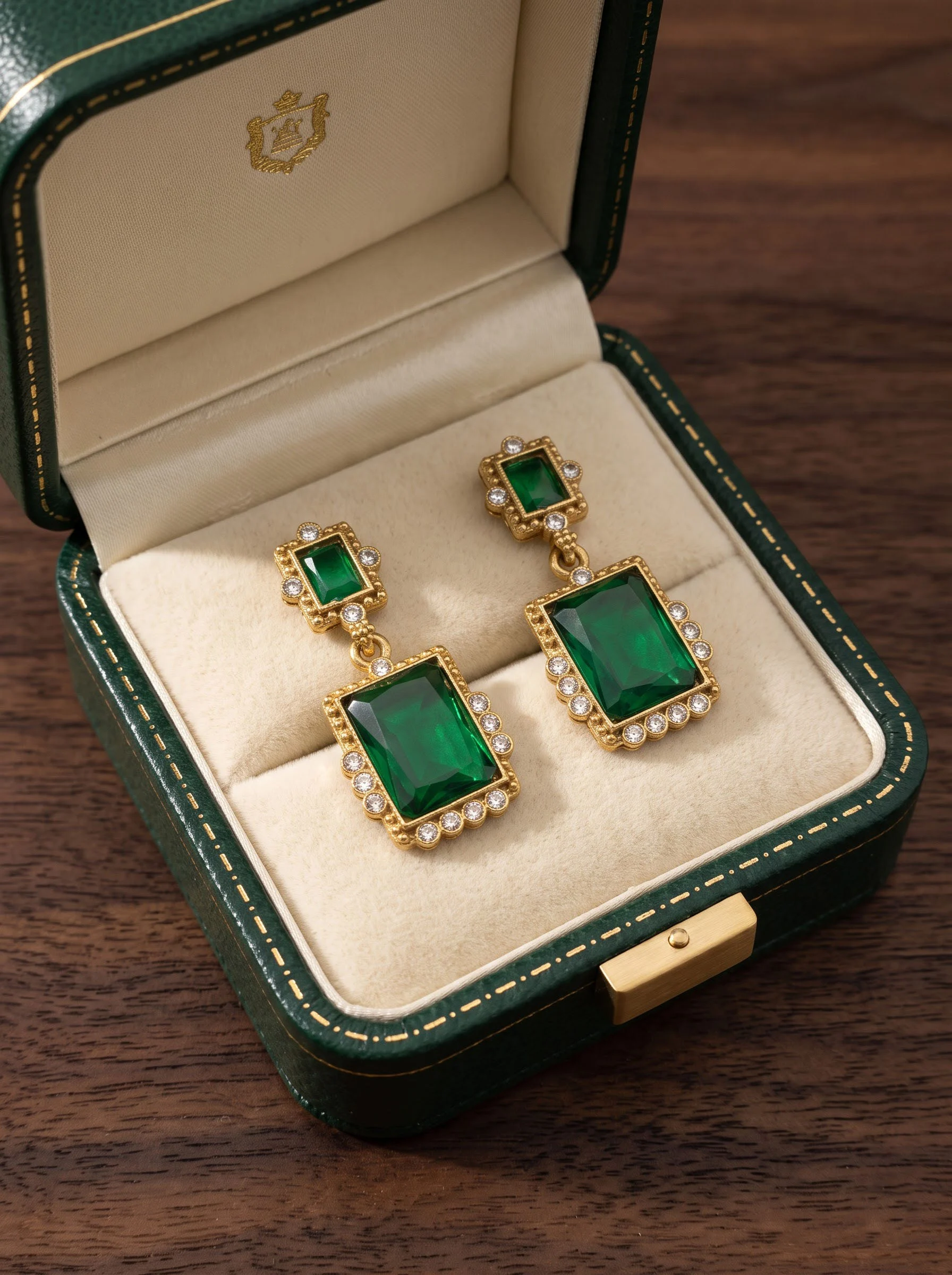 Emerald Green Geometric Drop Earrings - Image 2