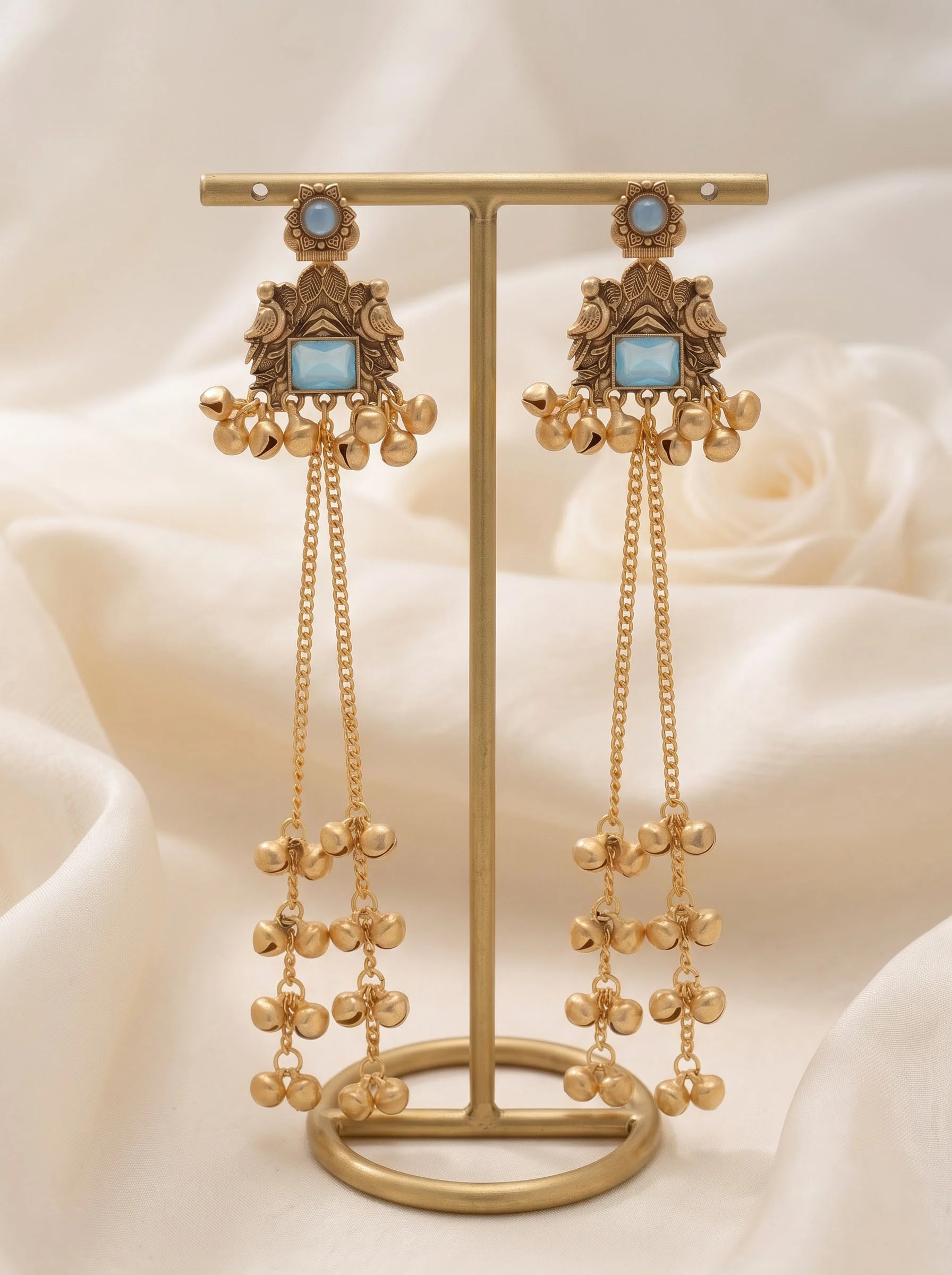 Sky Blue Ghungroo Chain Earrings - Image 2
