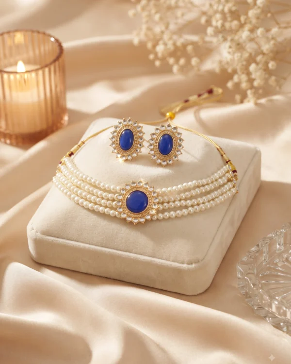 Royal Blue Pearl Choker Set