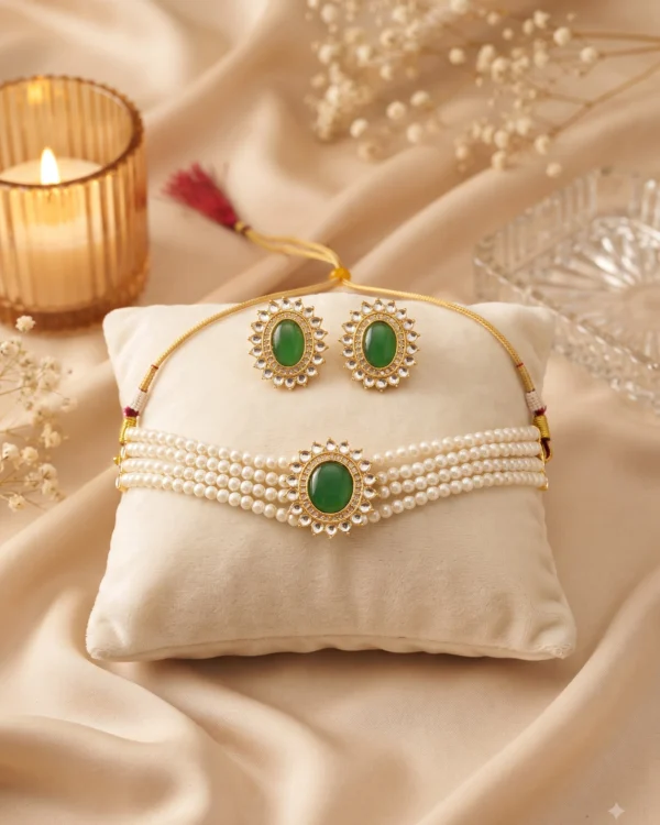Emerald Green Pearl Choker Set