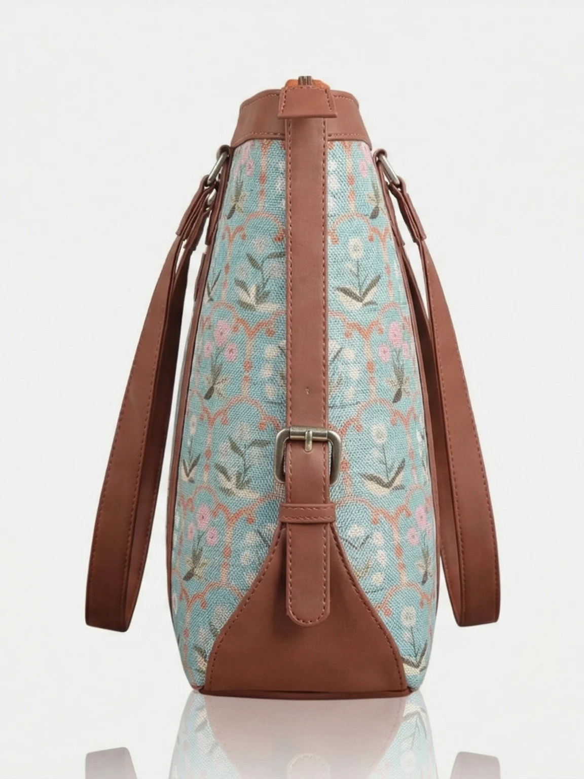 Brown Trimmed Floral Vine Tote Bag - Image 2