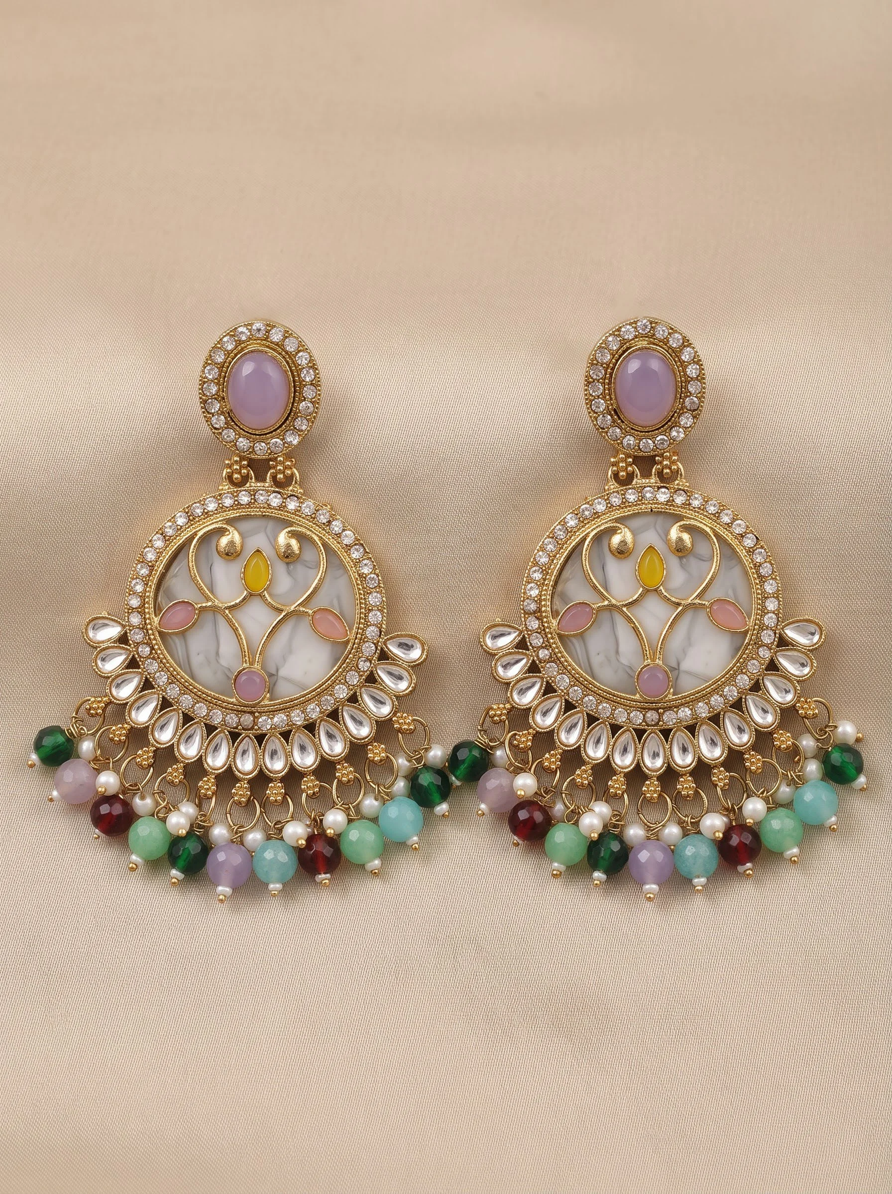 Multicolor Beaded Chandbali Earrings - Image 2
