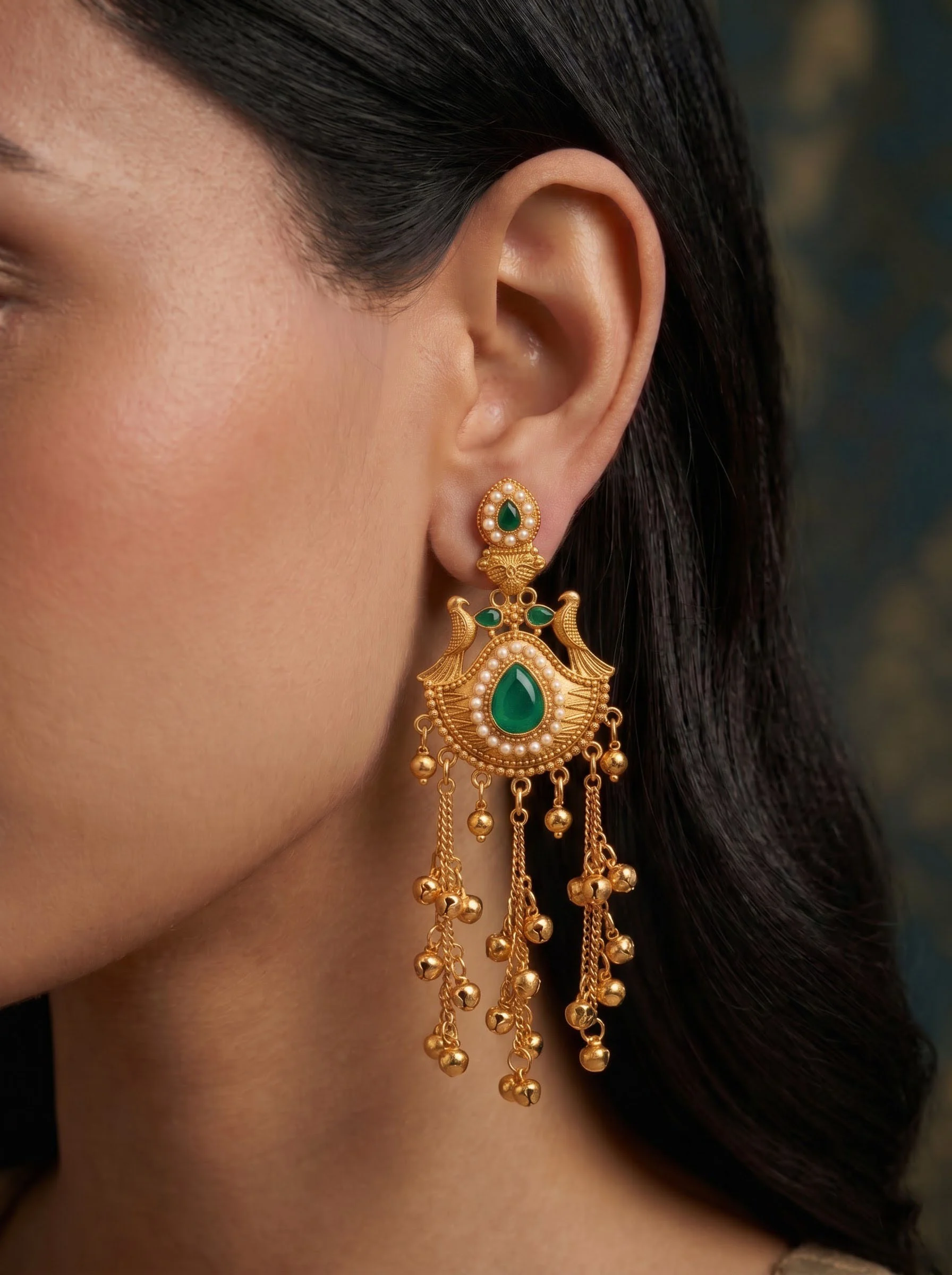 Emerald Rani Heritage Earrings - Image 2
