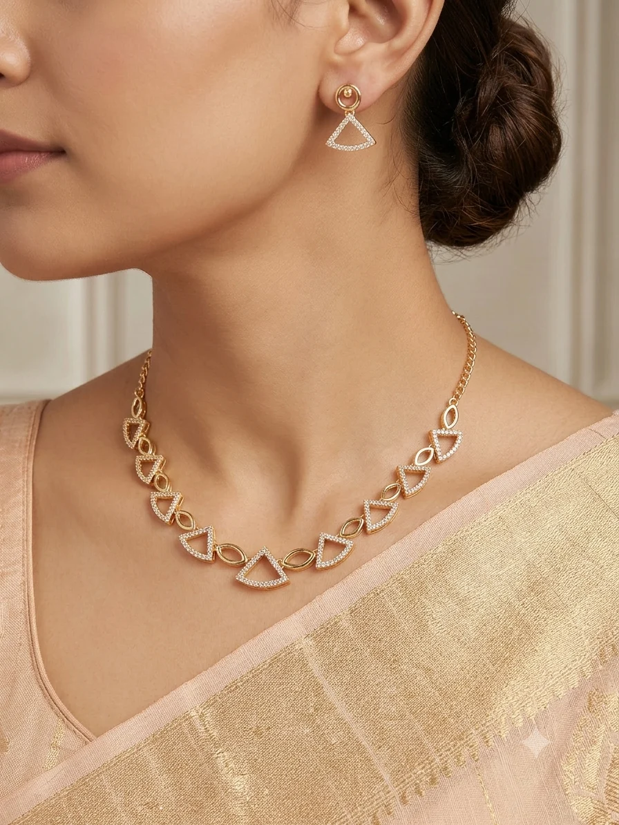 Crystal Leaf Gold Necklace Set - Image 5
