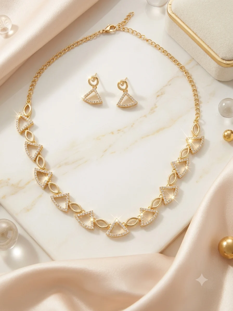 Crystal Leaf Gold Necklace Set - Image 3