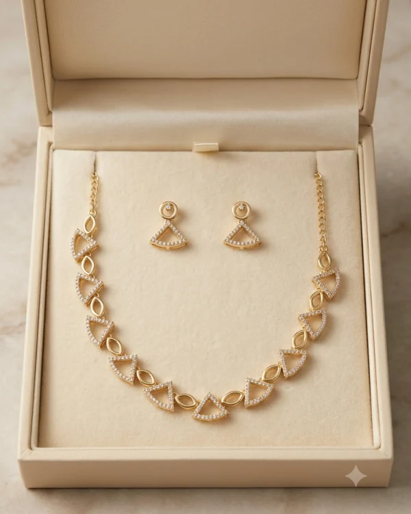 Crystal Leaf Gold Necklace Set