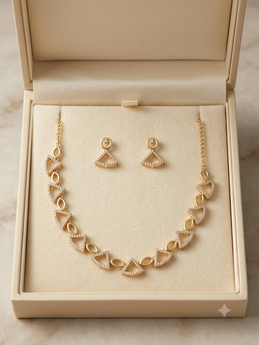 Crystal Leaf Gold Necklace Set