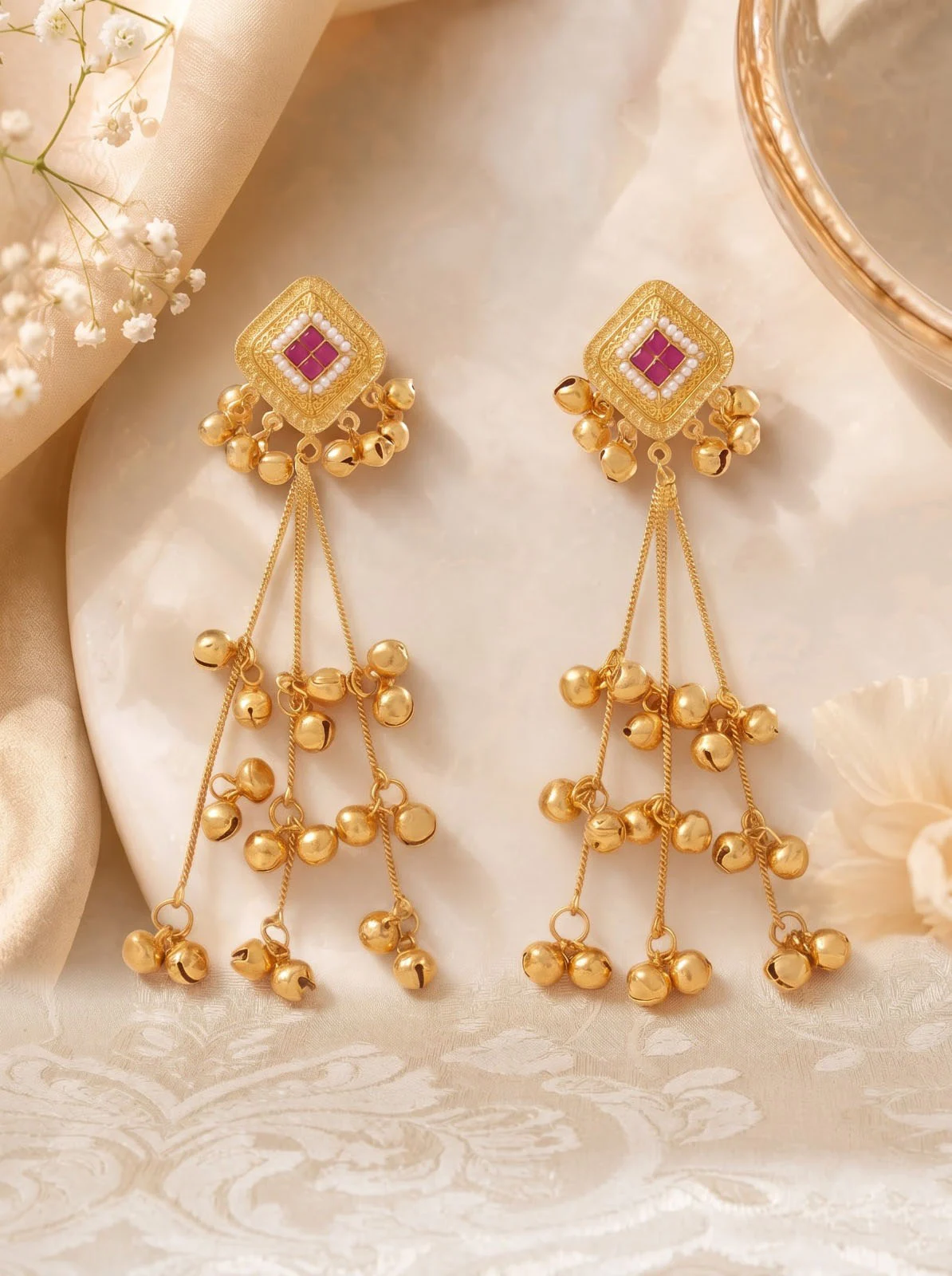 Pink Pearl Drop Earrings - Image 2