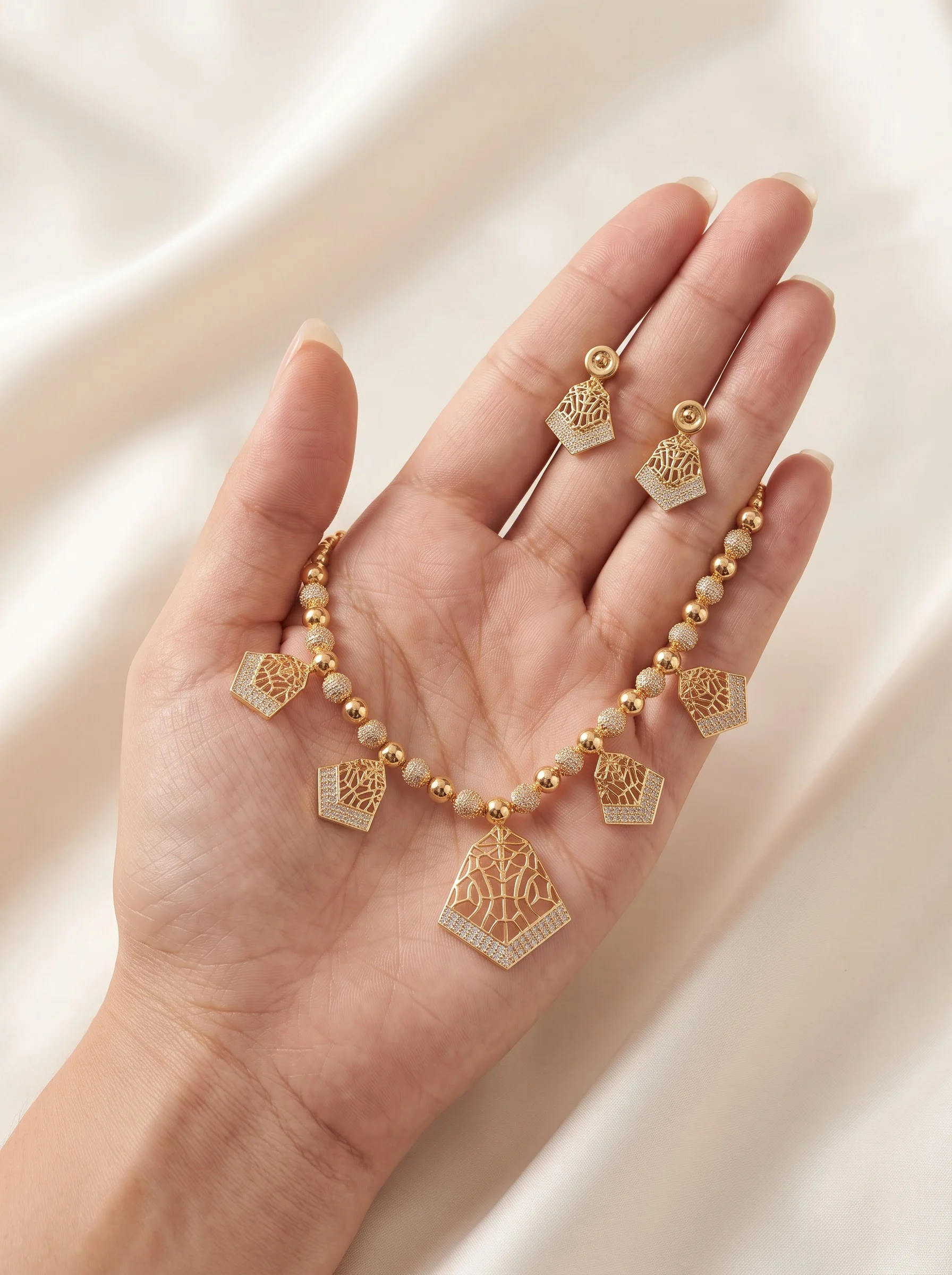 Geometric Charm Gold Necklace Set - Image 2