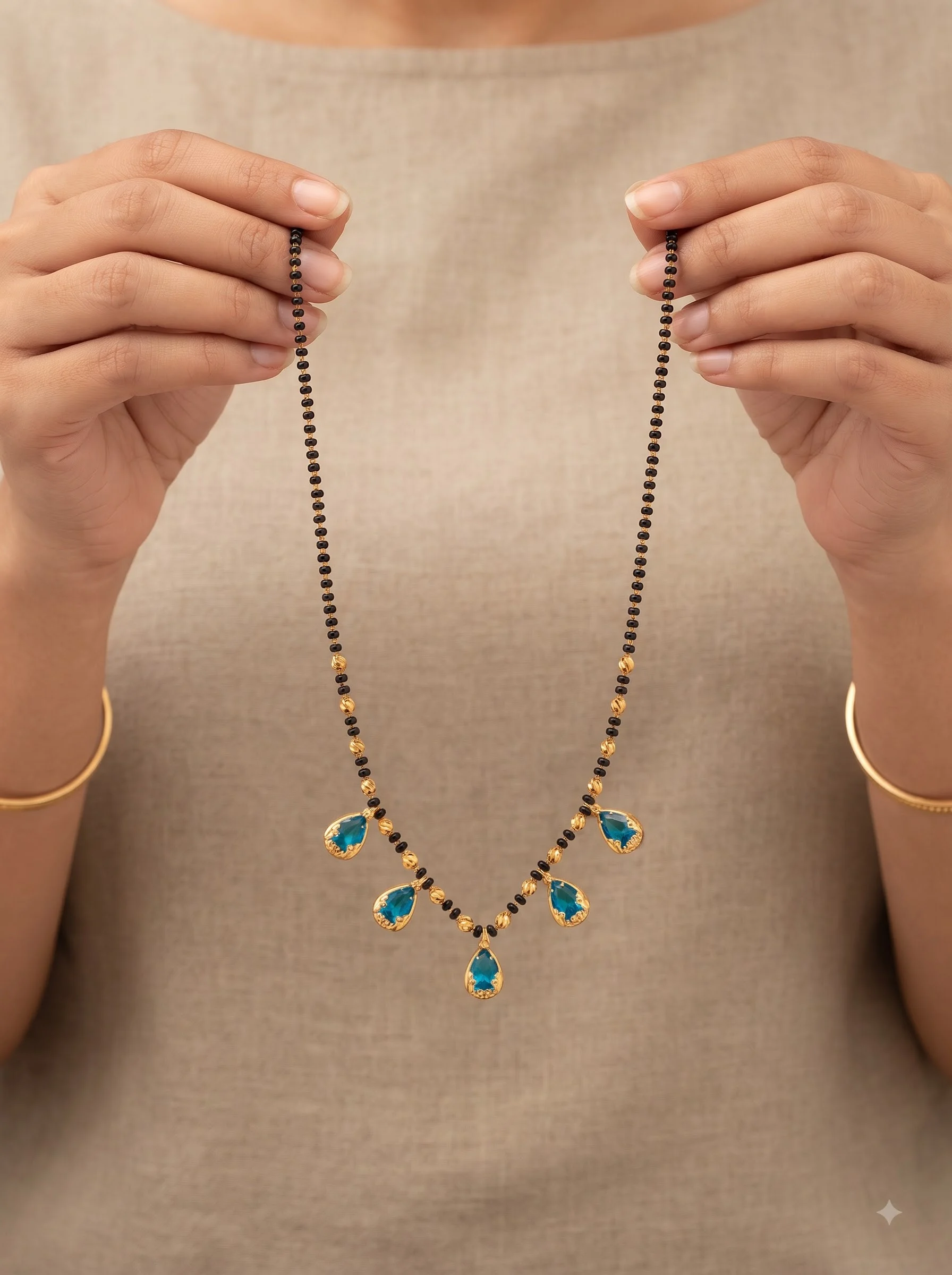 Gold-Plated Sky Blue Drop Mangalsutra - Image 7