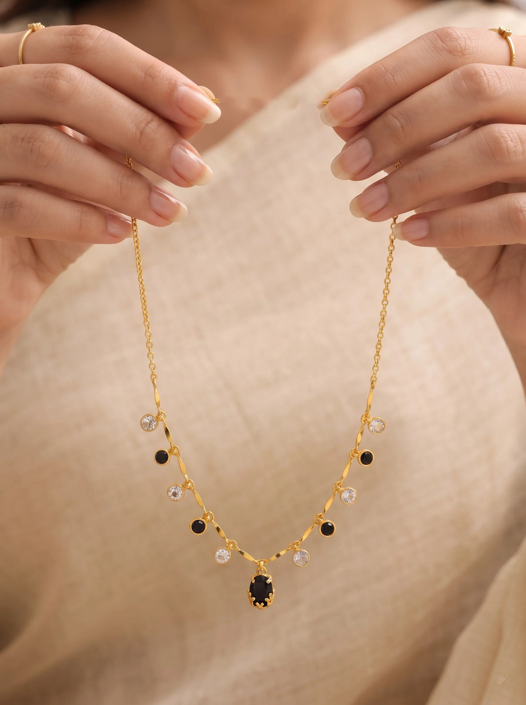 Golden Beaded Stone Drop Necklace - Image 7