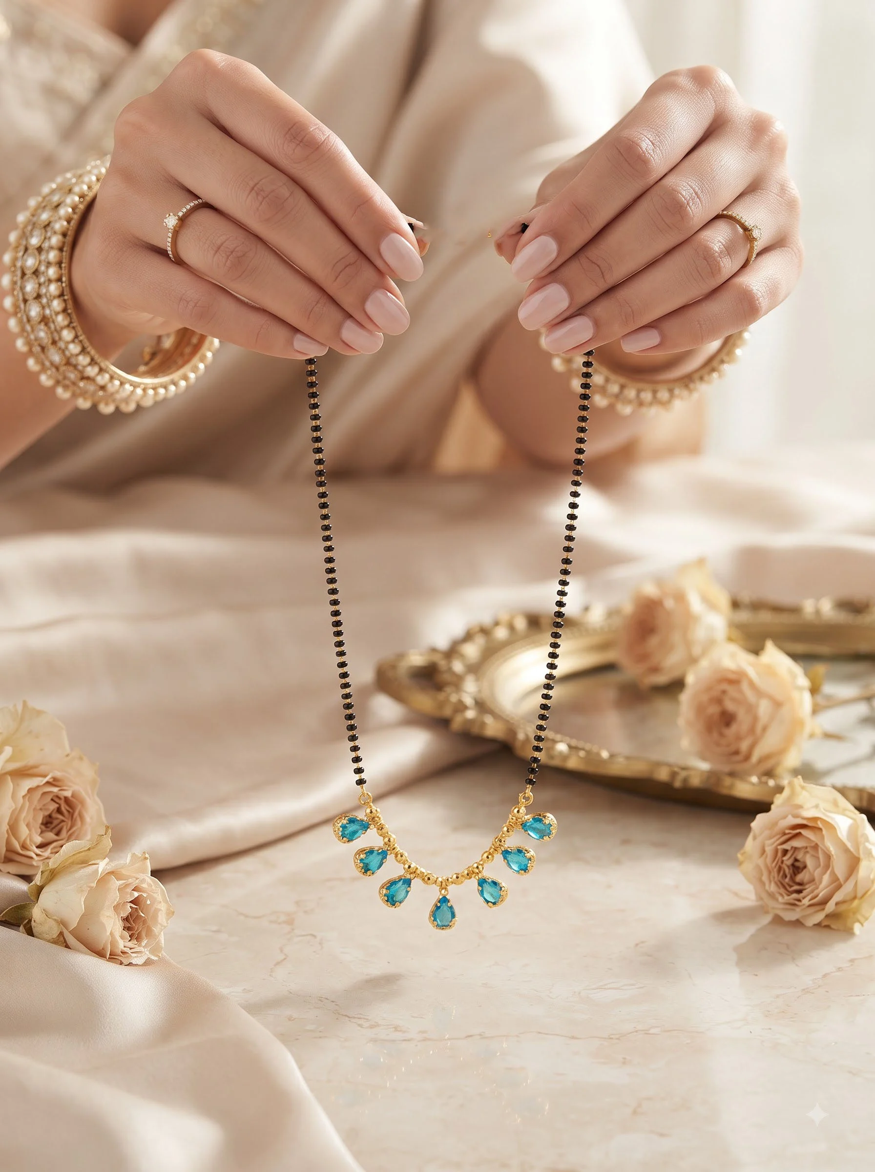 Shimmer Sky Blue Crystal Mangalsutra - Image 6