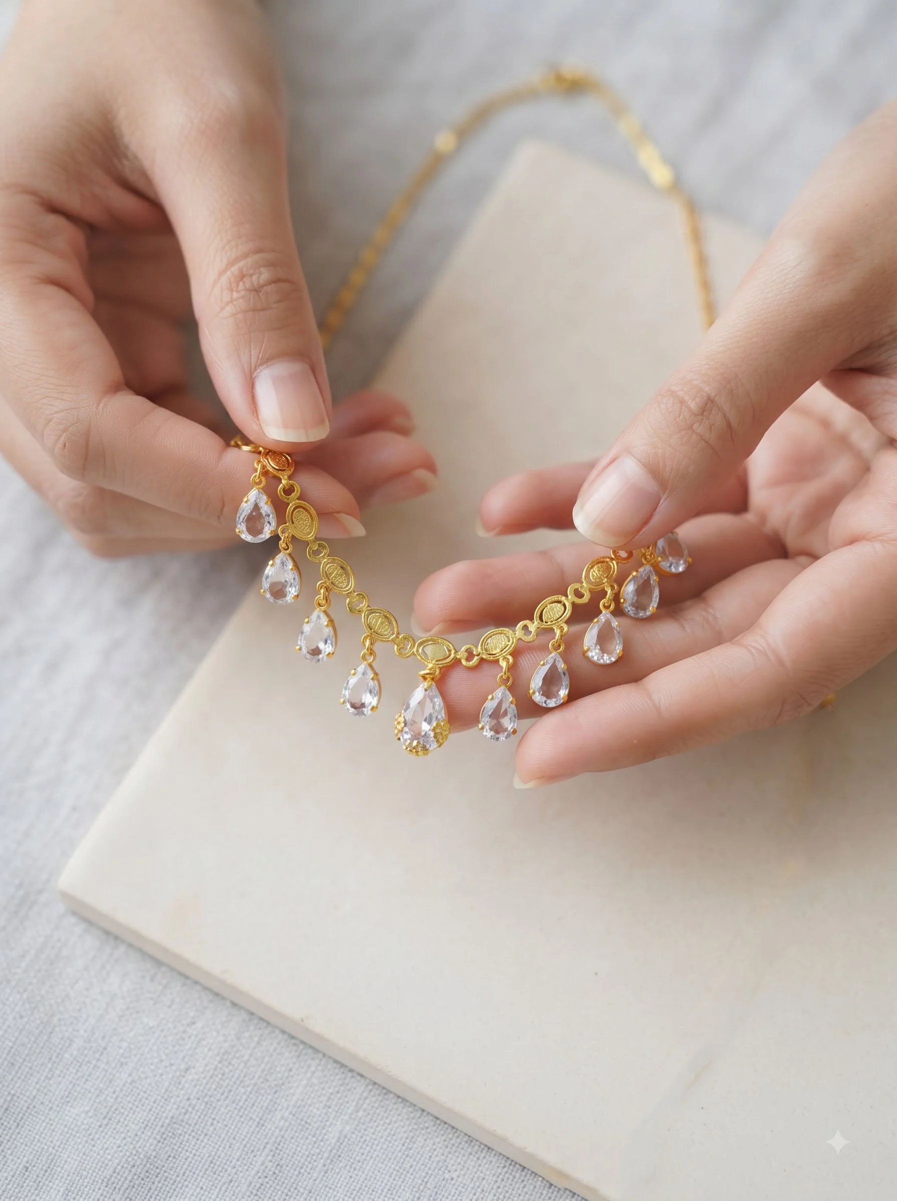 Royal Gold Plated Crystal Drop Necklace - Image 5