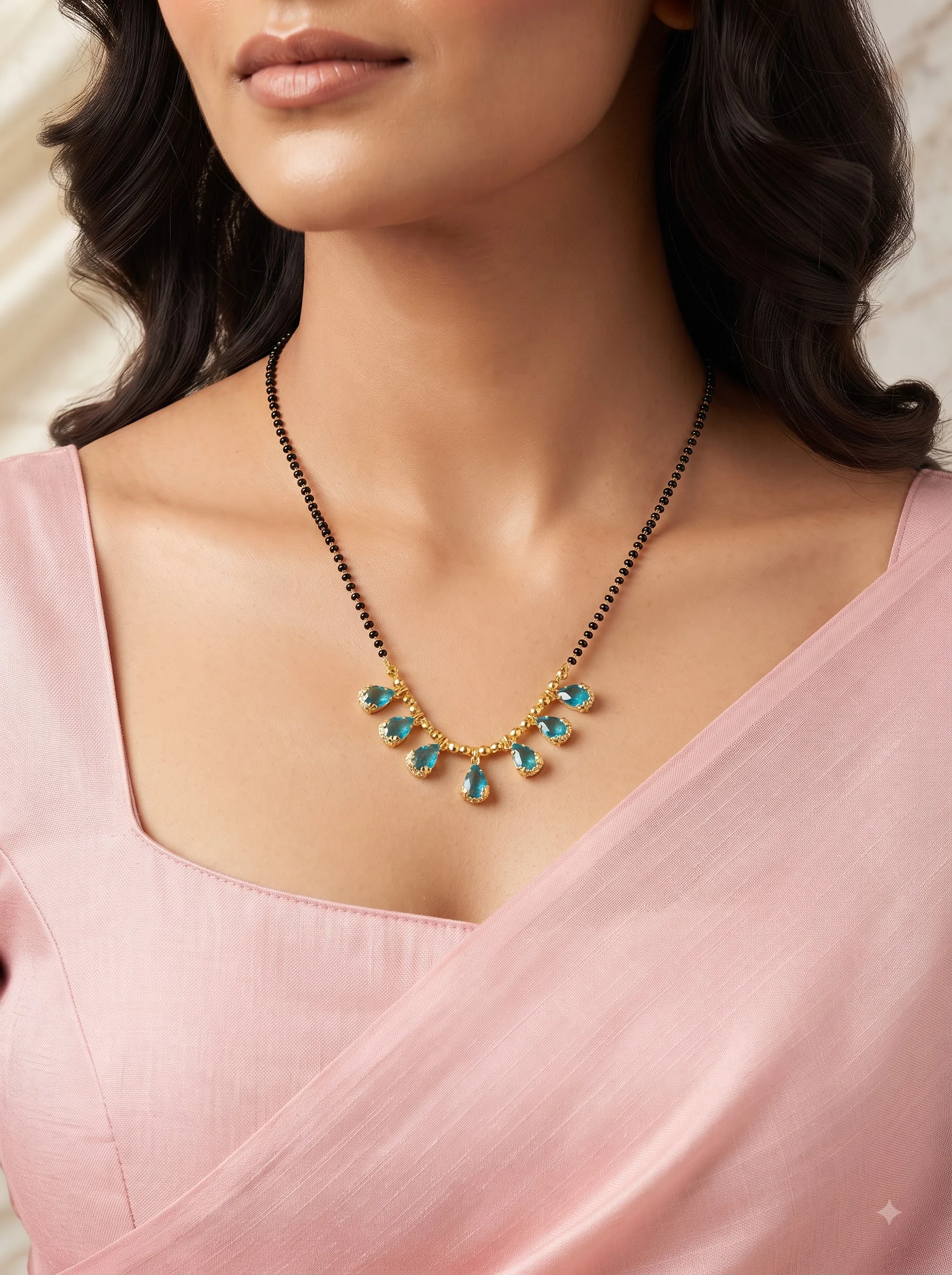 Shimmer Sky Blue Crystal Mangalsutra - Image 7