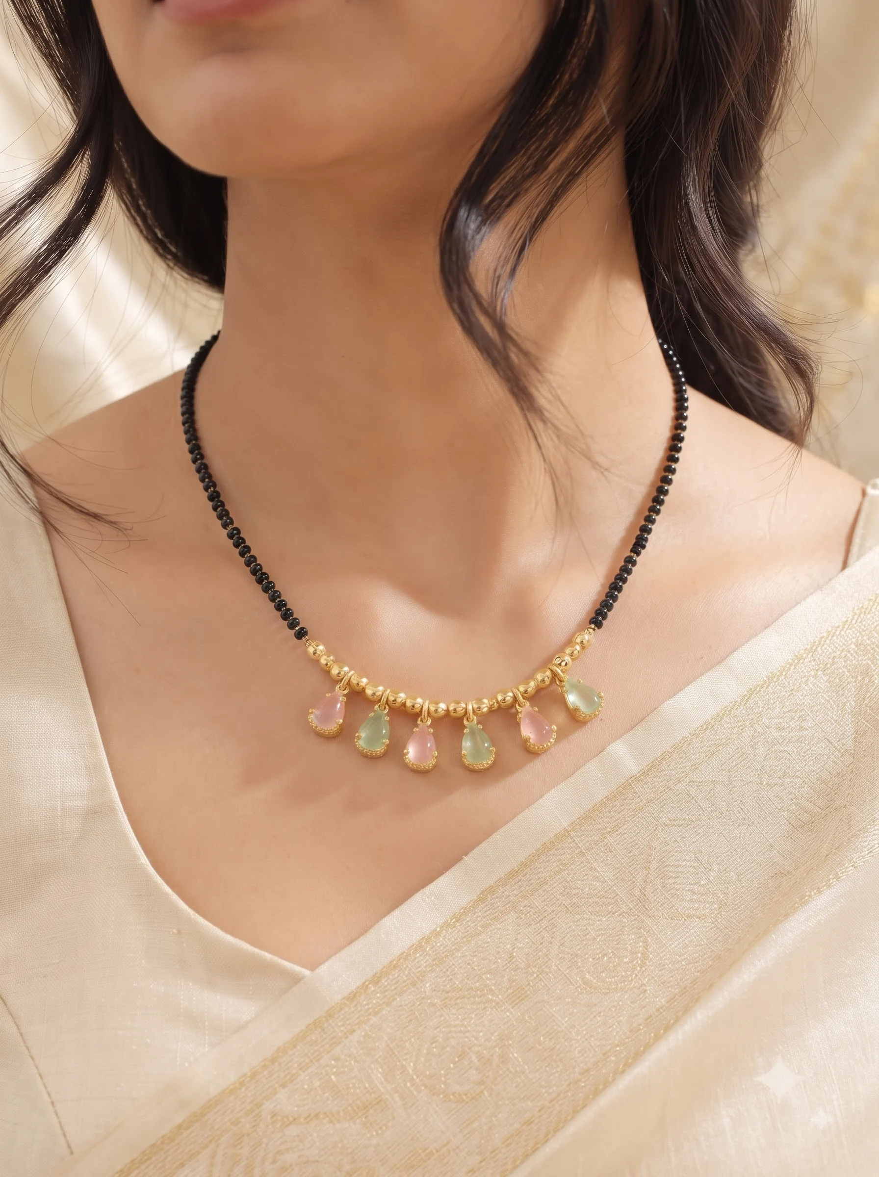 Heritage Sea Green Pink Mangalsutra - Image 5