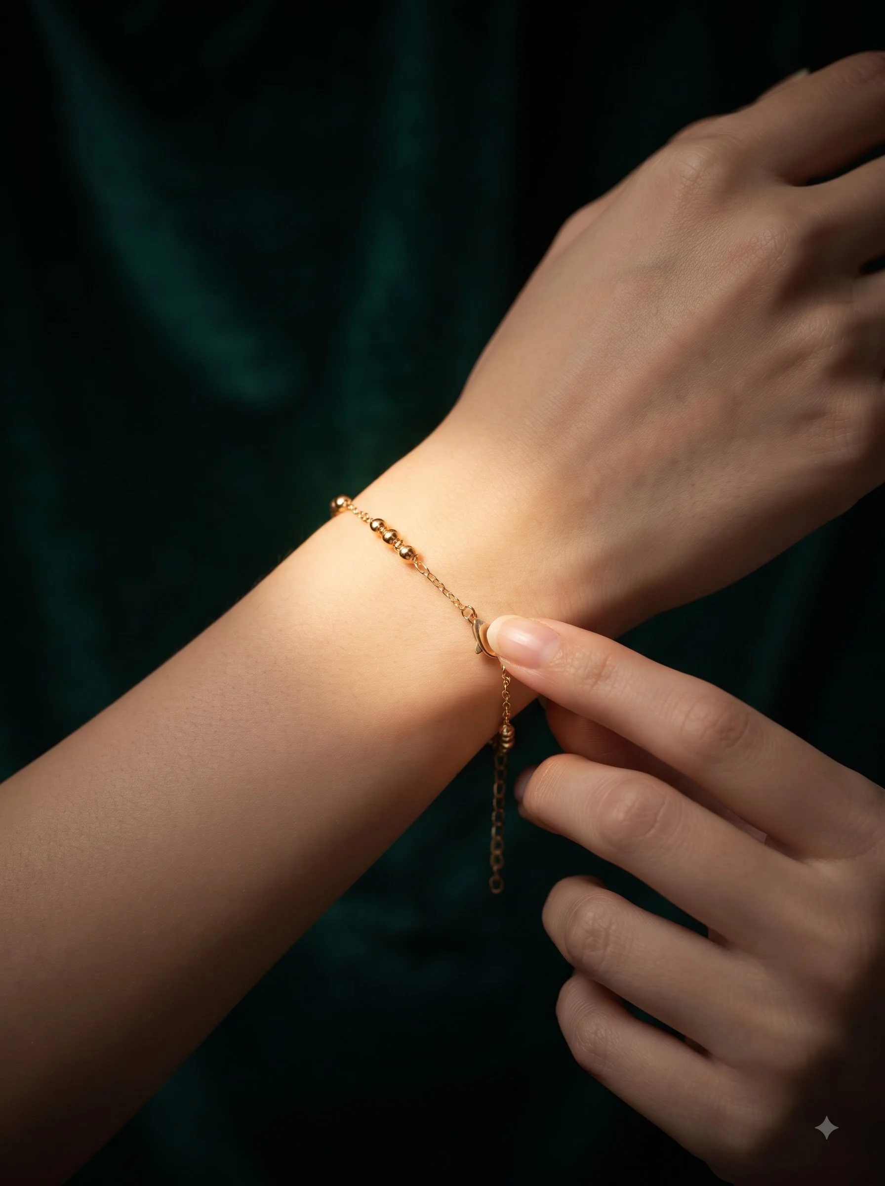 Gold-Tone Beaded Adjustable Chain Bracelet - Image 2