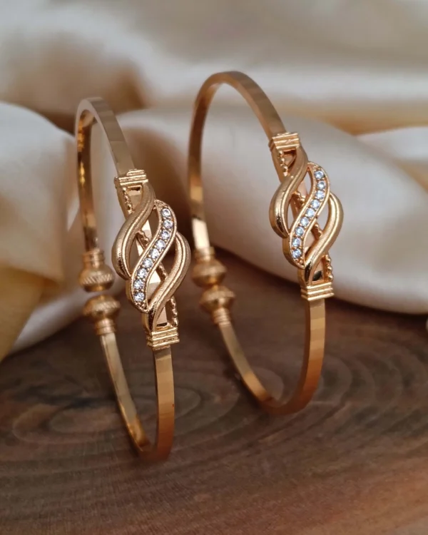 Golden Twisted Crystal Bangle Pair