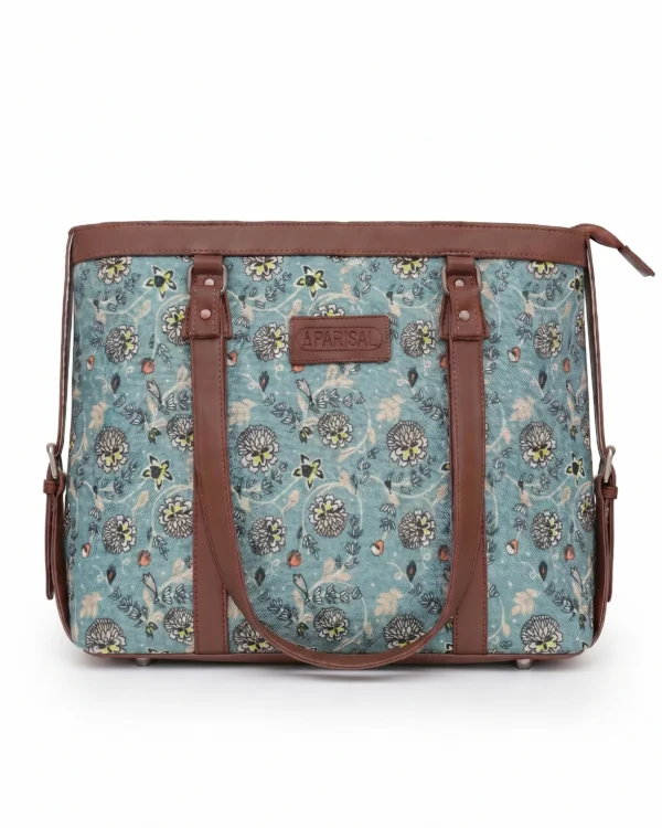 Aqua Floral Tote Bag