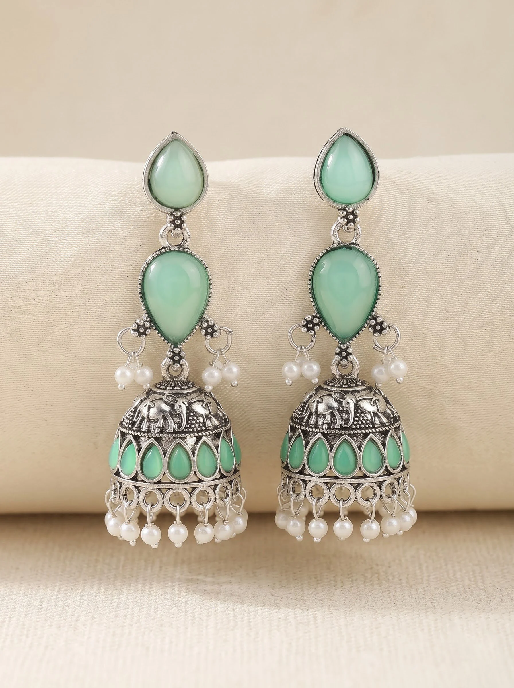 Mint Grace Jhumka Earrings - Image 5