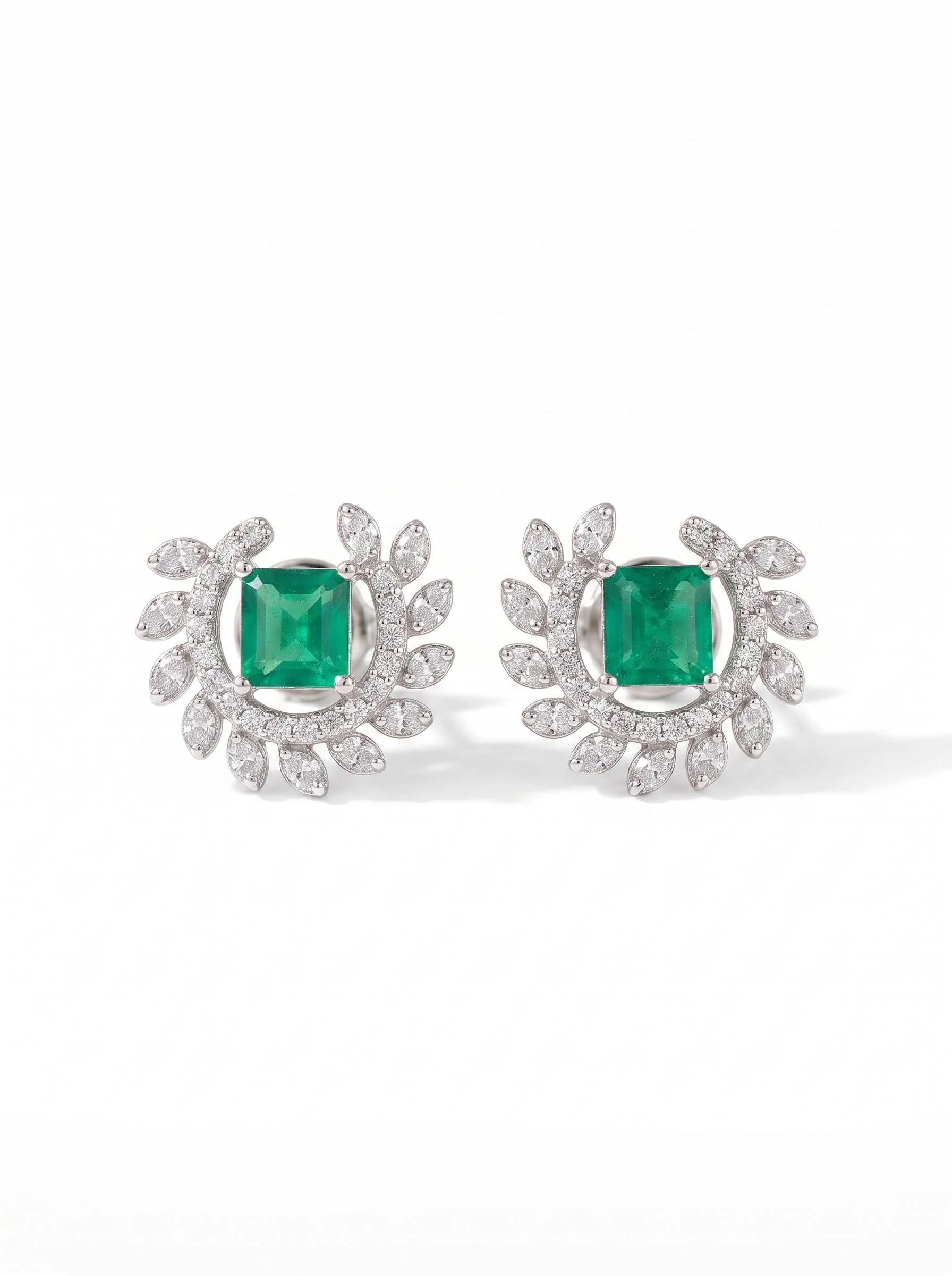 Princess Cut Green Stud Earrings - Image 4