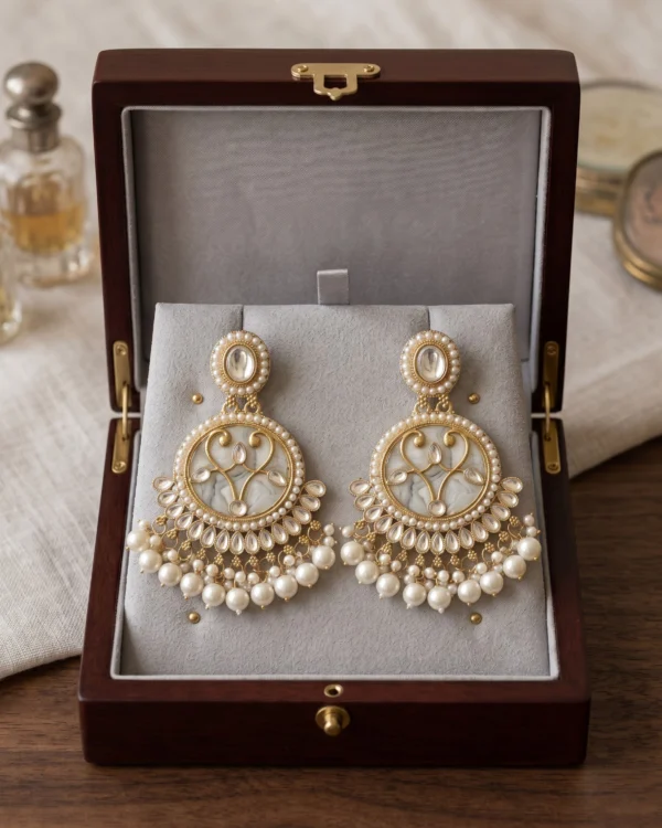 Maroon Beaded Chandbali Earrings