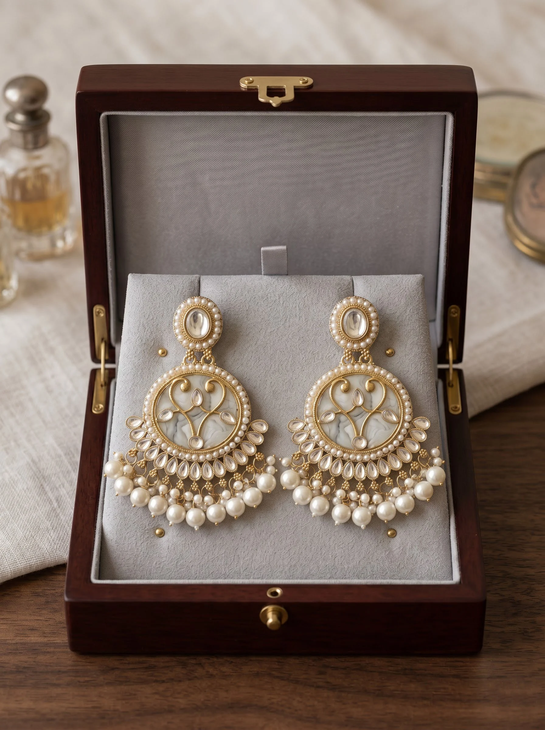 Maroon Beaded Chandbali Earrings