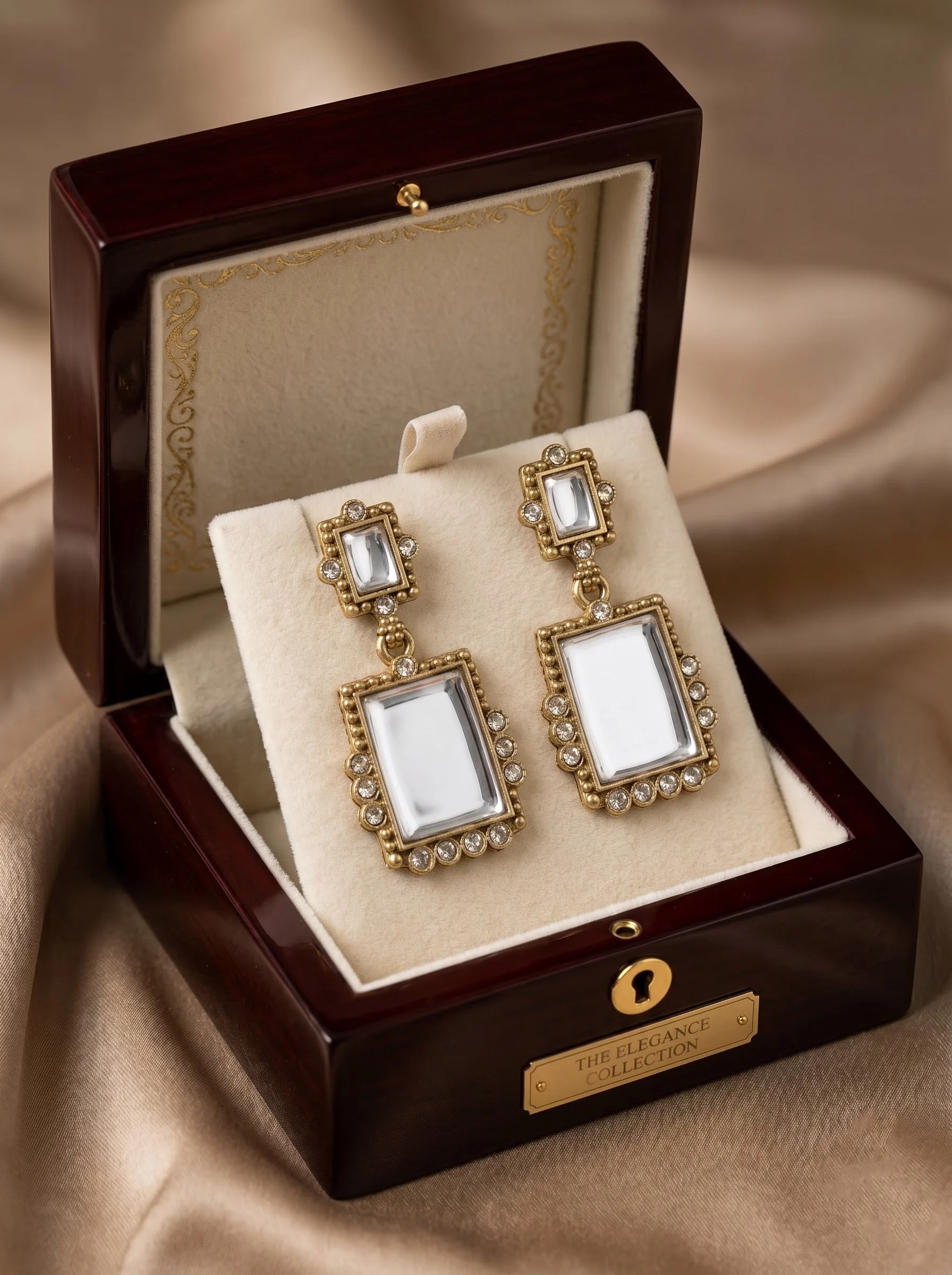 White Stone Geometric Drop Earrings - Image 5