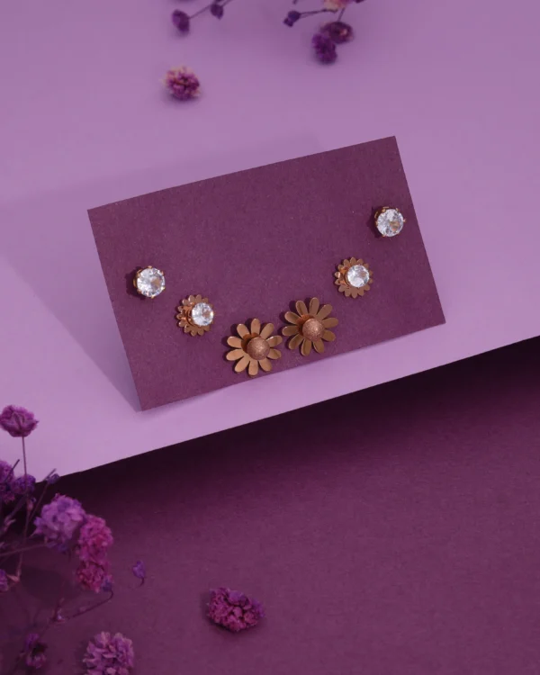 Rose Gold Floral Stud Set