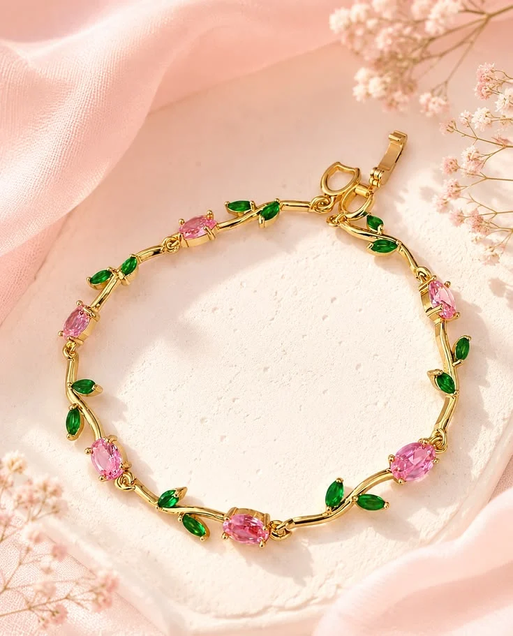Pink Emerald Vine Bracelet - Image 2