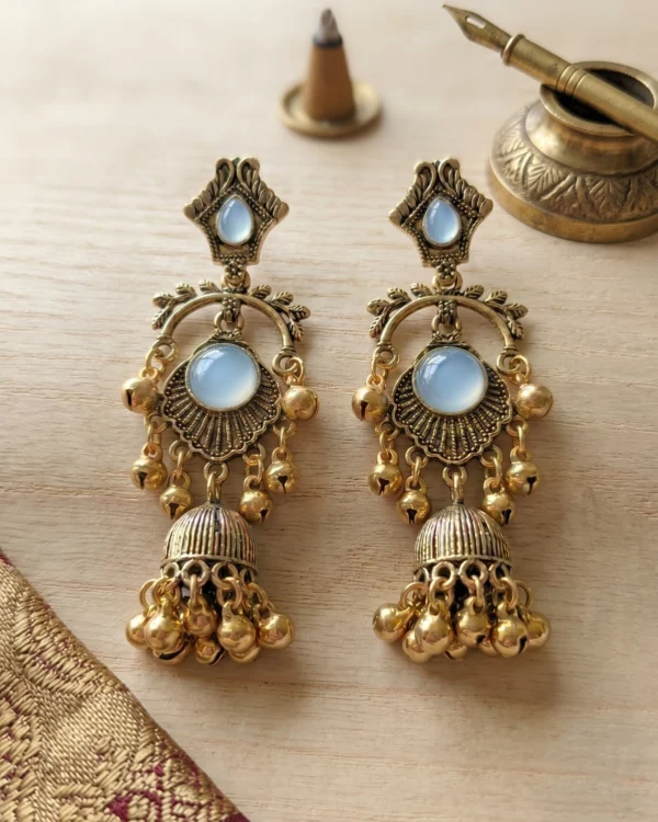 Blue Stone Antique Jhumka Earrings