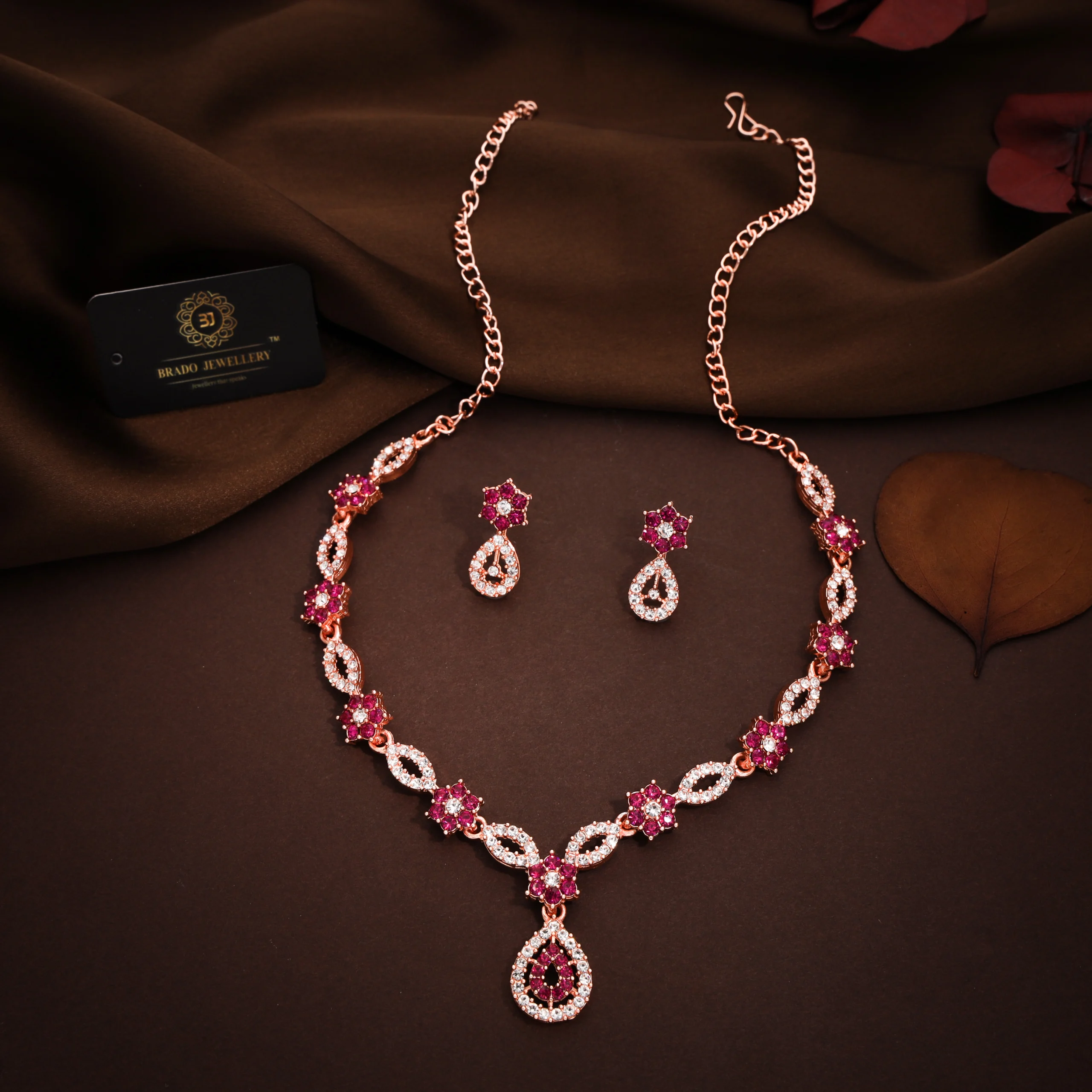 Ruby Teardrop Necklace Set