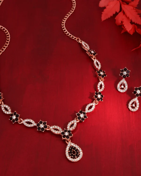 Silver Teardrop Crystal Necklace Set
