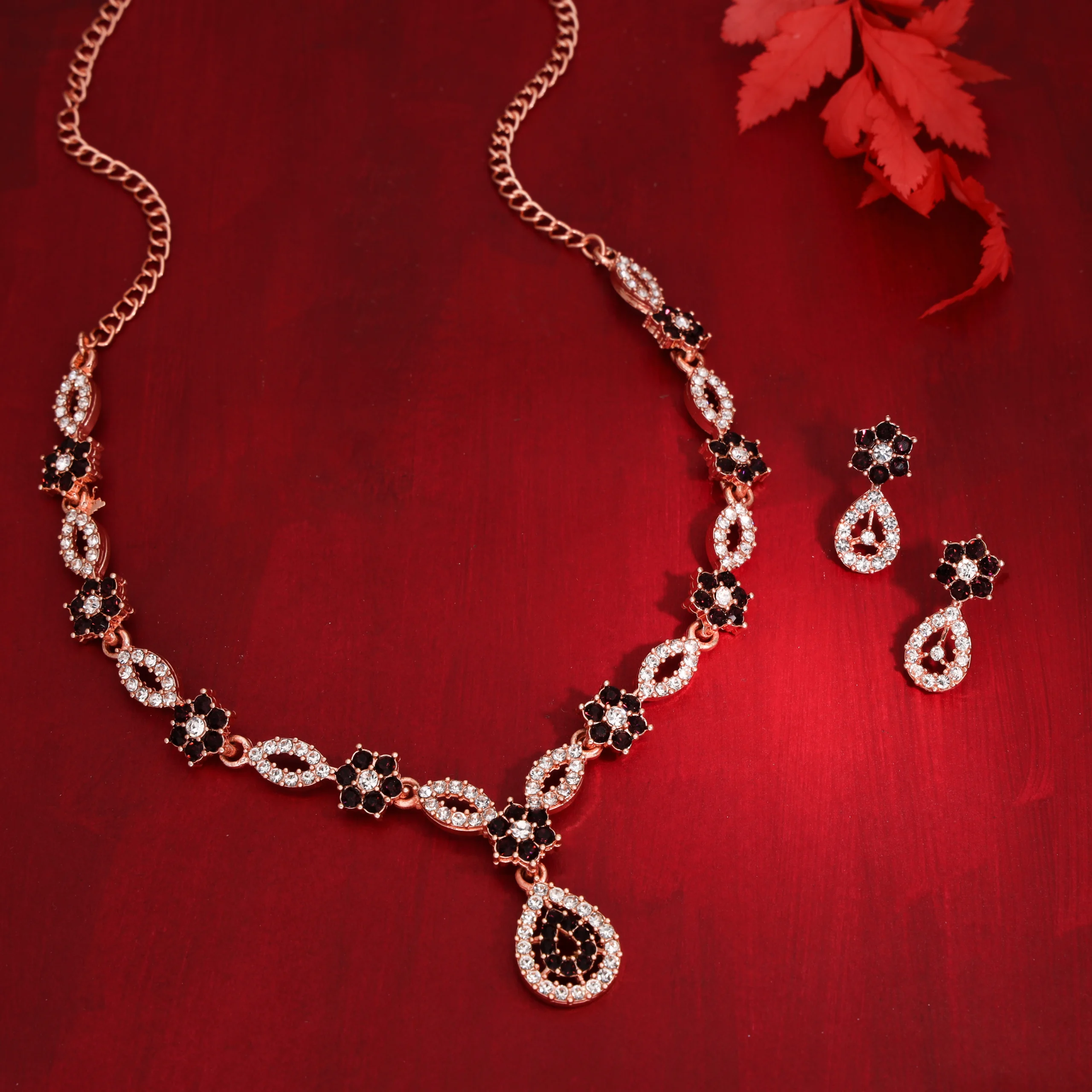 Silver Teardrop Crystal Necklace Set