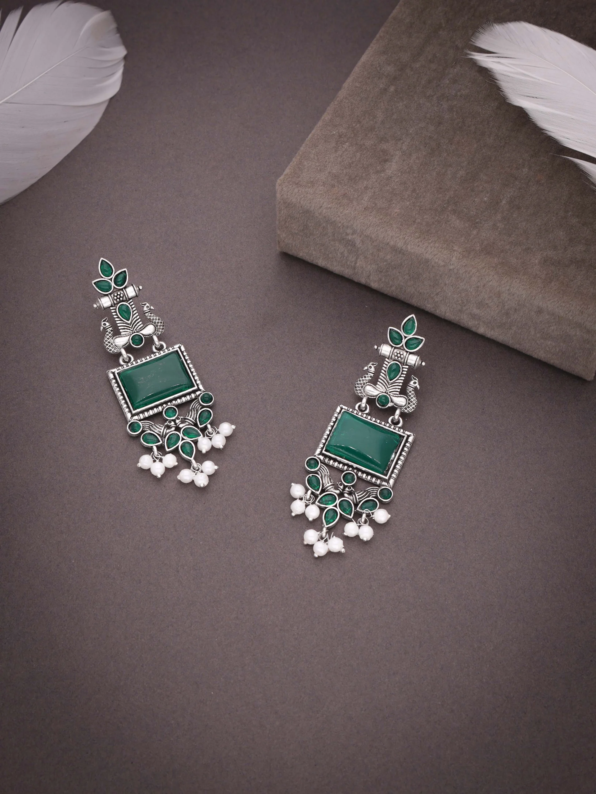 Emerald Tribal Drop Earrings - Image 2
