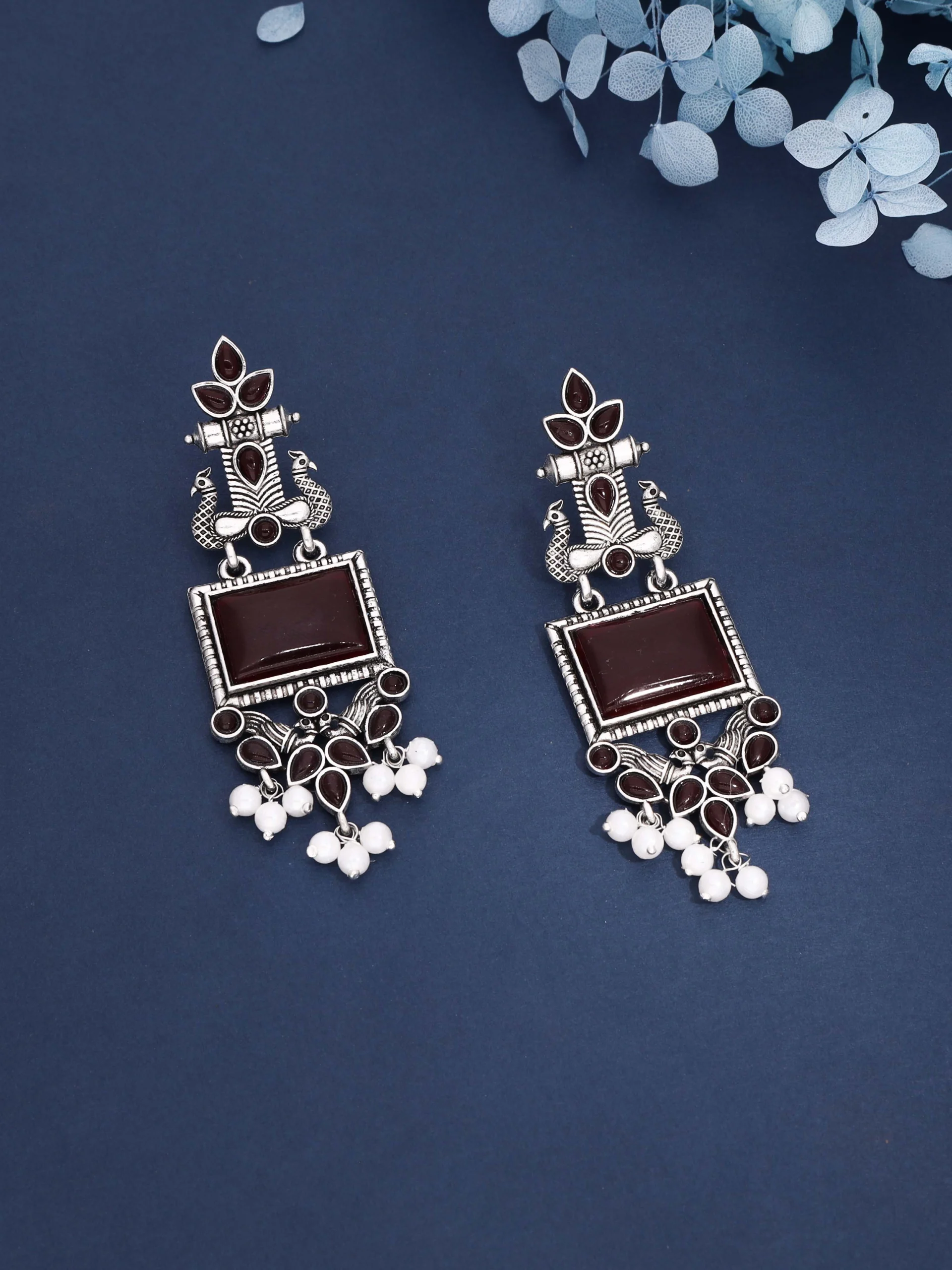 Maroon Tribal Drop Earrings - Image 5