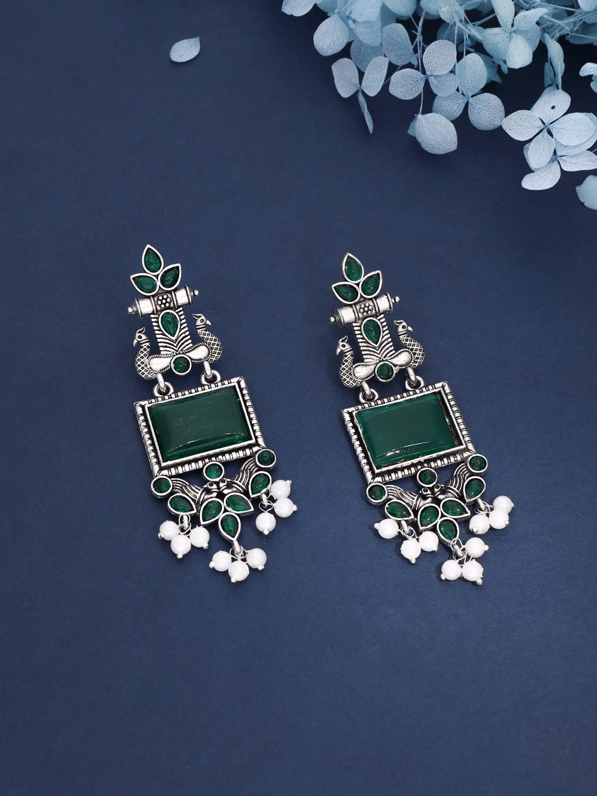 Emerald Tribal Drop Earrings - Image 4