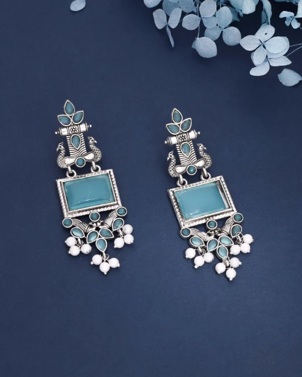 Aqua Tribal Pearl Drop Earrings