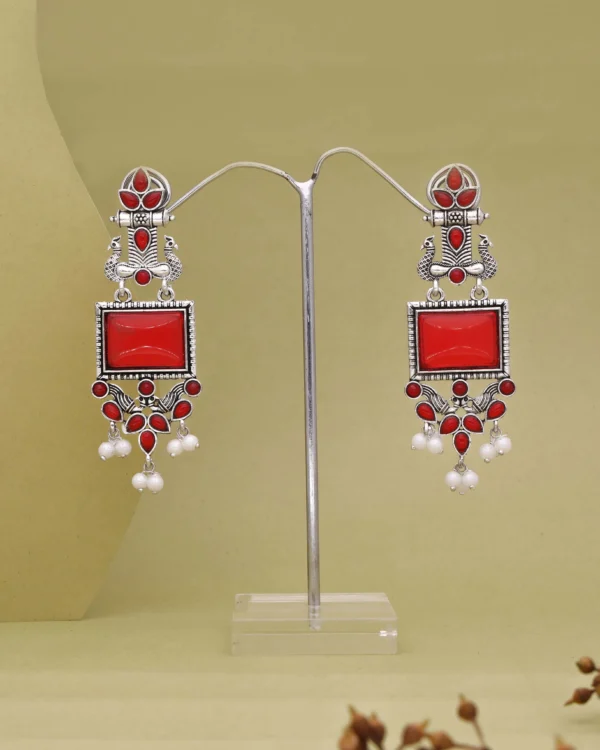 Ruby Red Tribal Drop Earrings