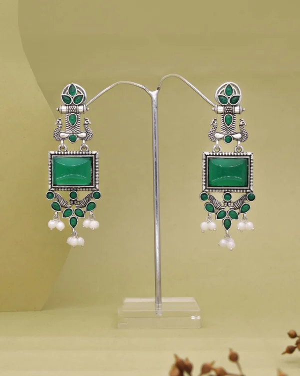 Emerald Tribal Drop Earrings