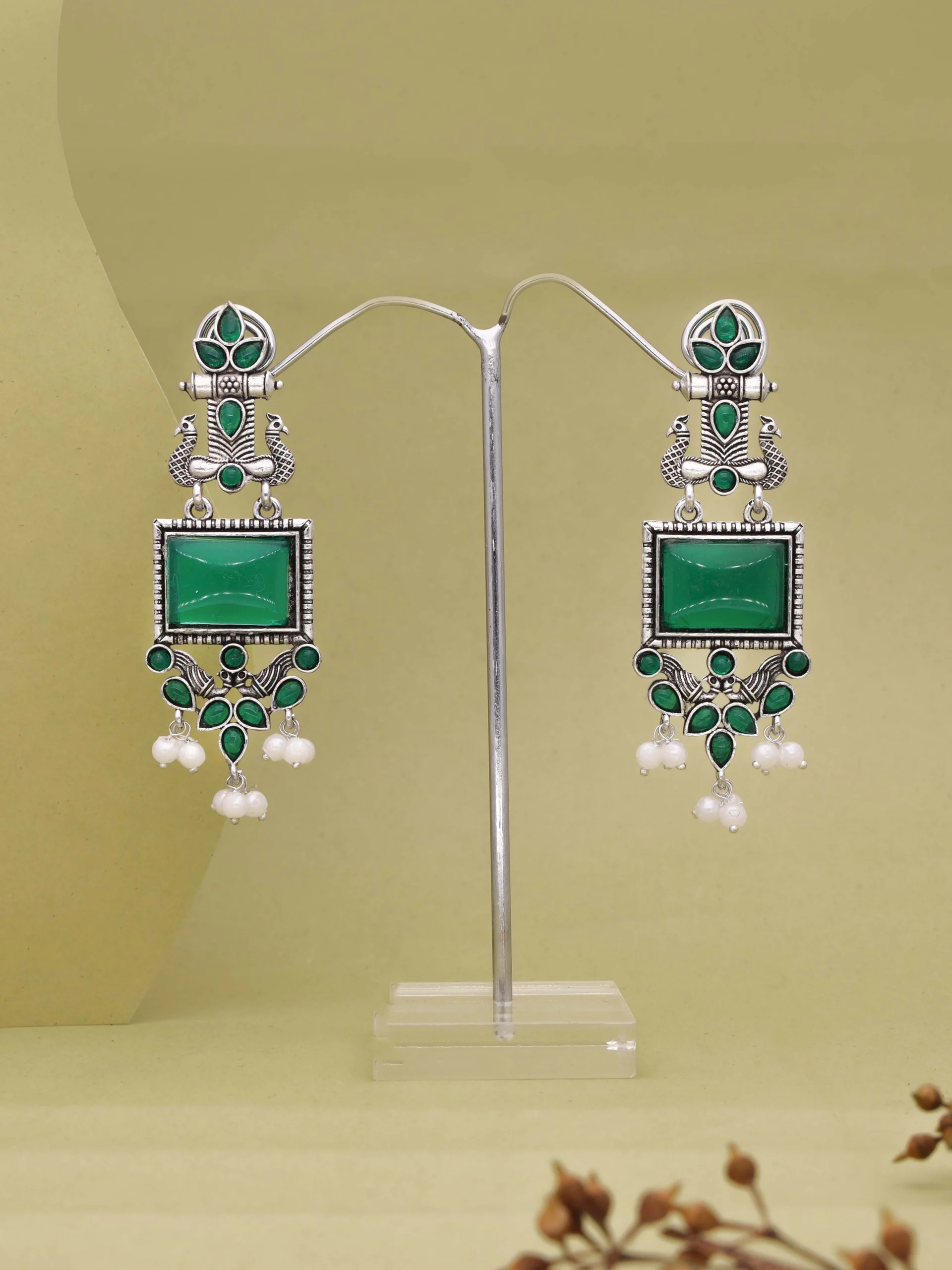 Emerald Tribal Drop Earrings