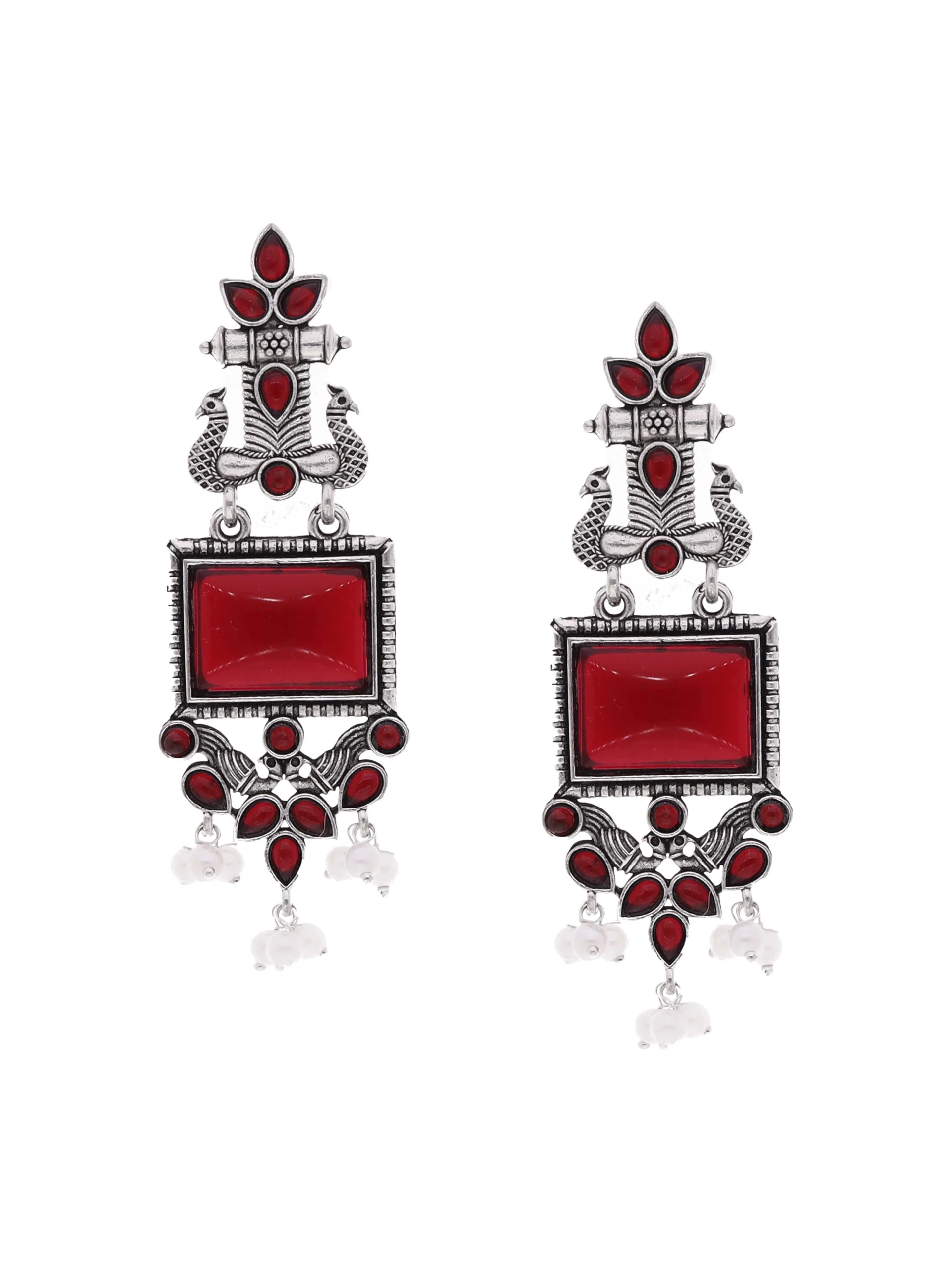 Maroon Tribal Drop Earrings - Image 2