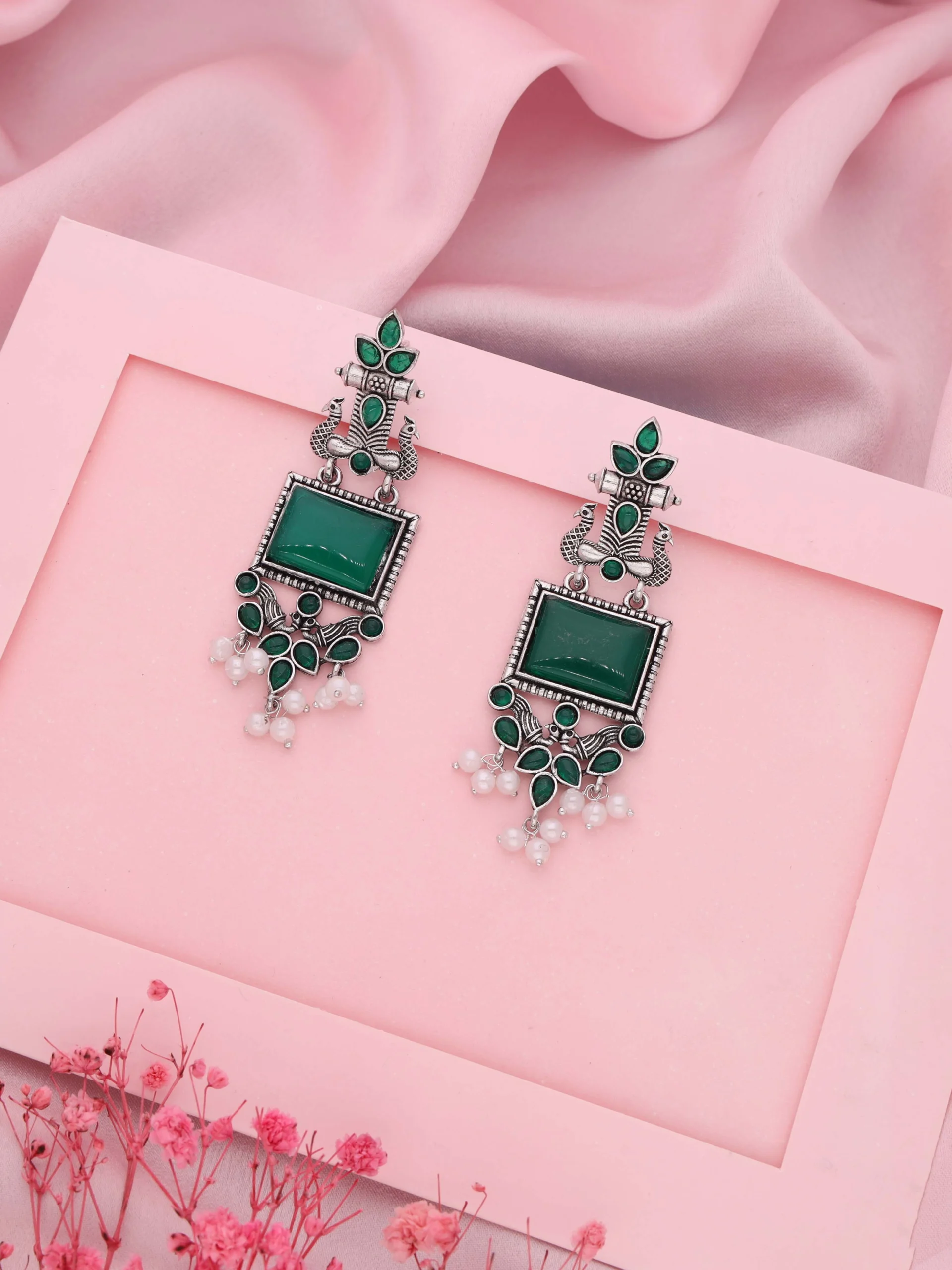 Emerald Tribal Drop Earrings - Image 3