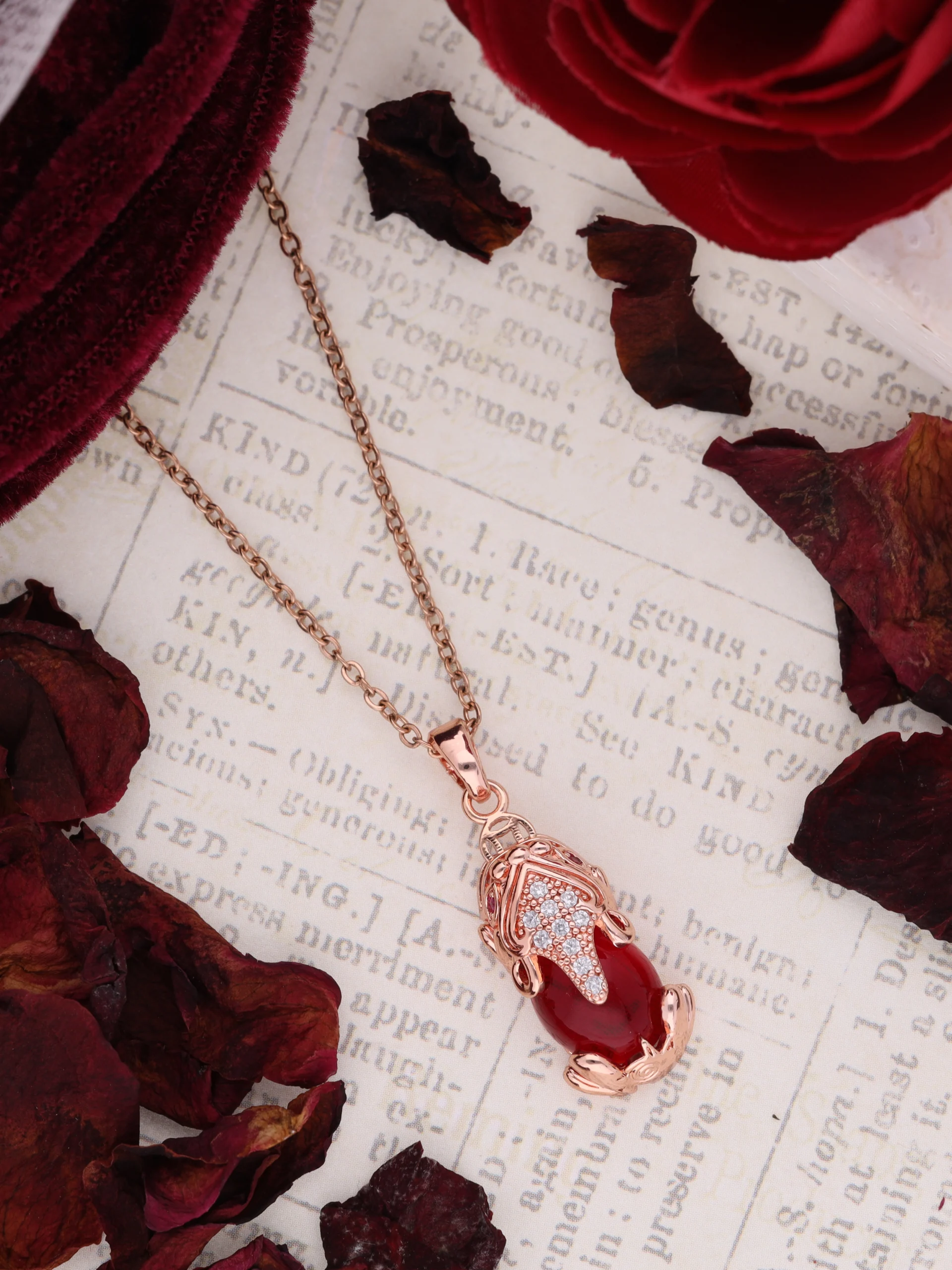 Rose Gold Red Stone Necklace - Image 2