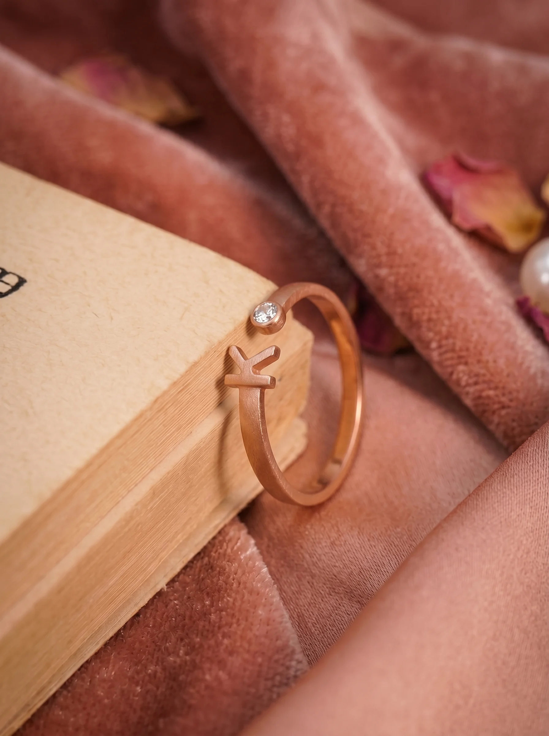 Rose Gold Initial K Ring - Image 2